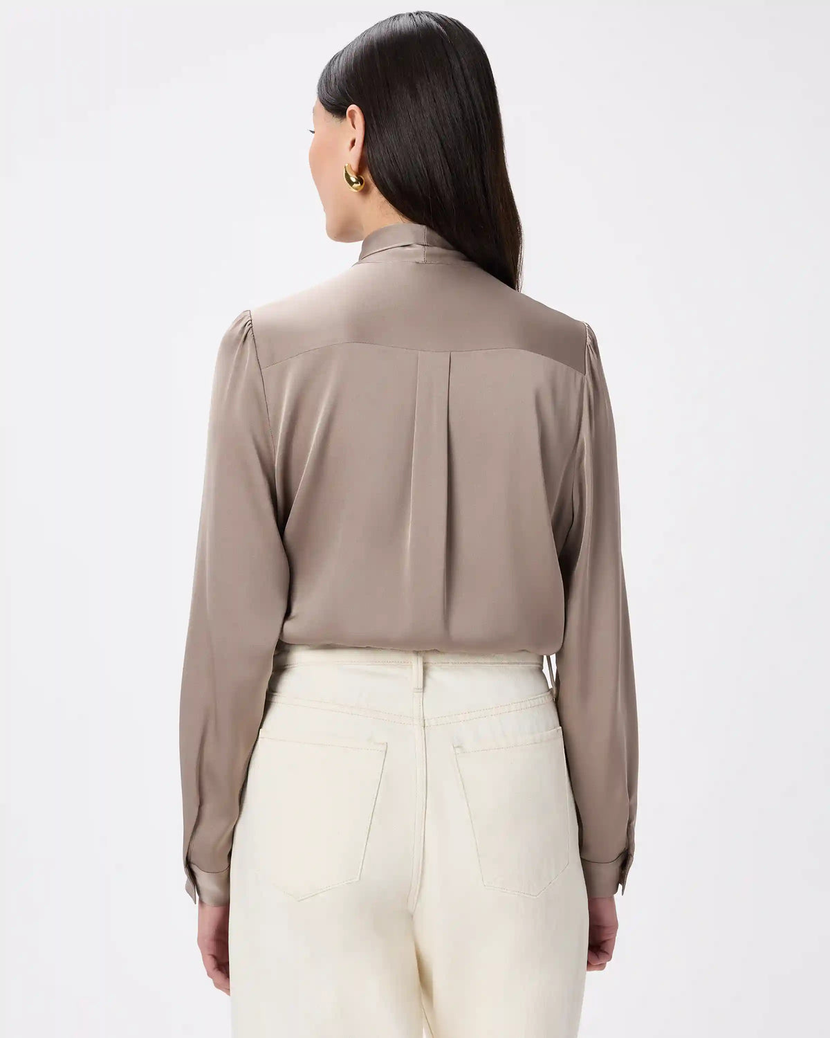 Washable Stretch Silk Tie Neck Blouse