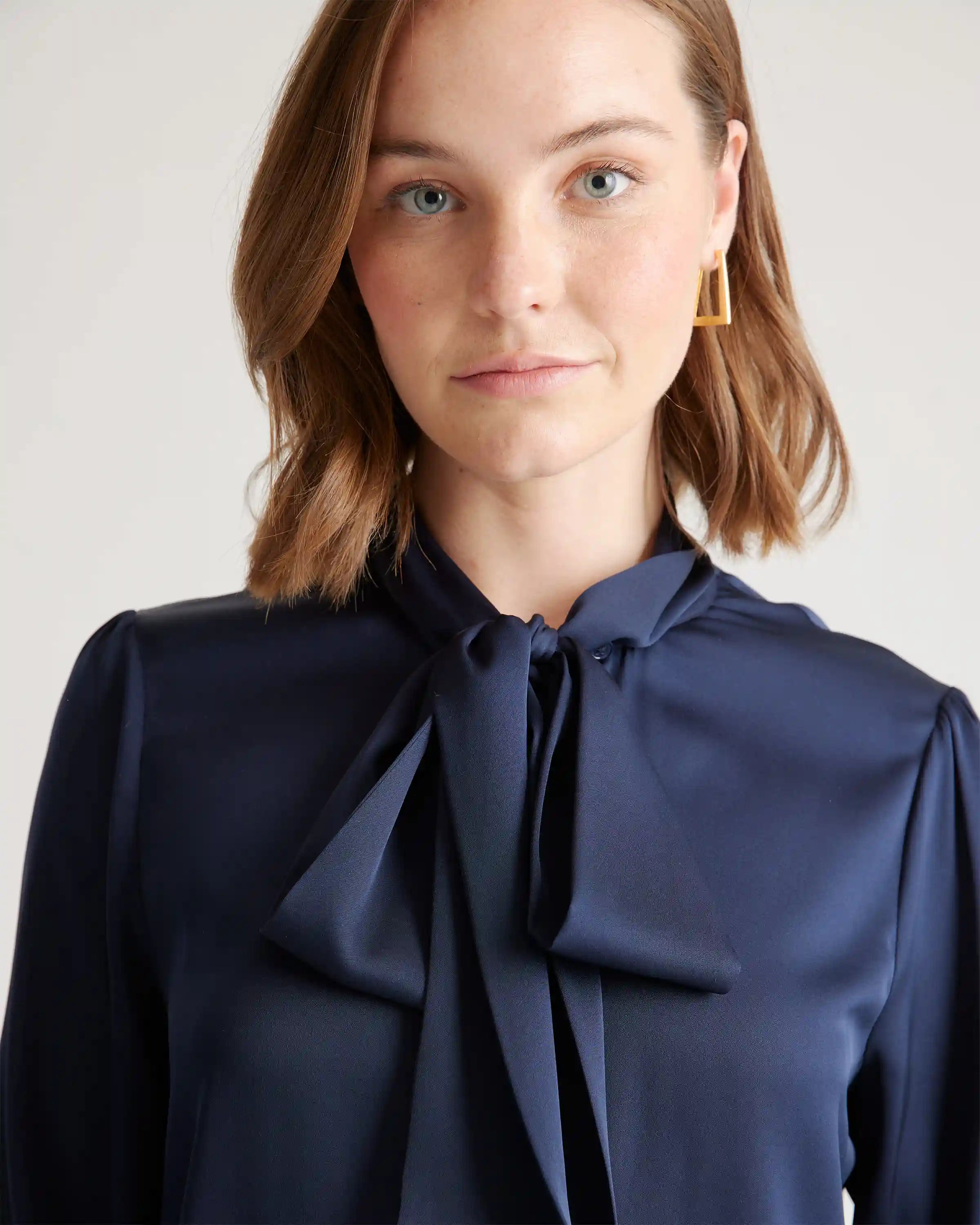 Washable Stretch Silk Tie Neck Blouse