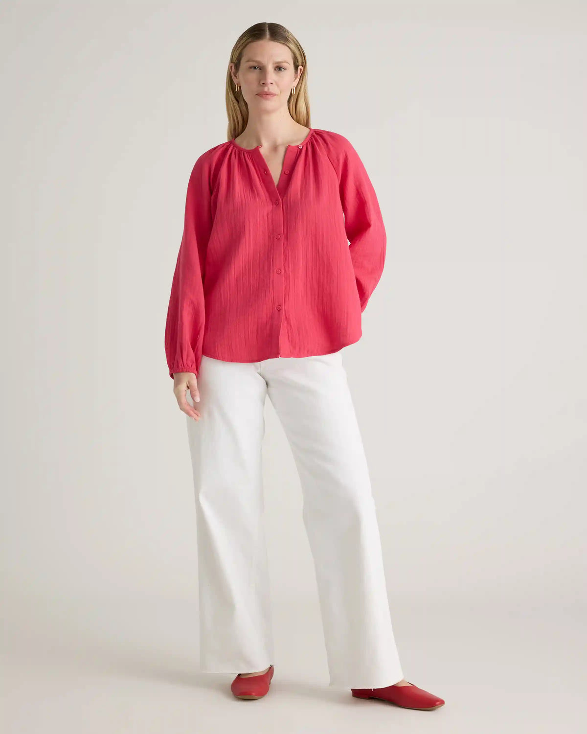 100% Organic Cotton Gauze Peasant Blouse