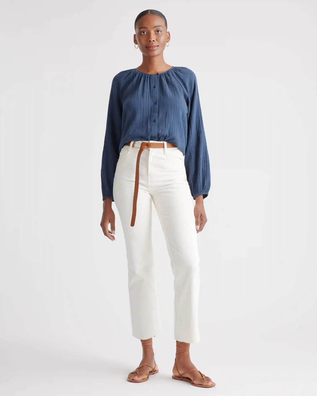 100% Organic Cotton Gauze Peasant Blouse