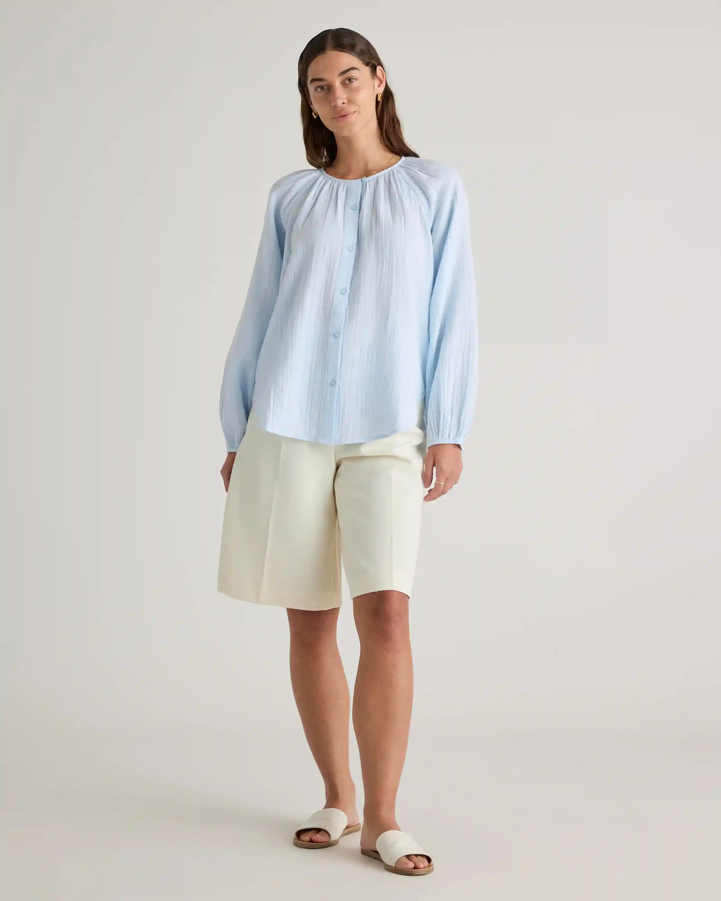 100% Organic Cotton Gauze Peasant Blouse