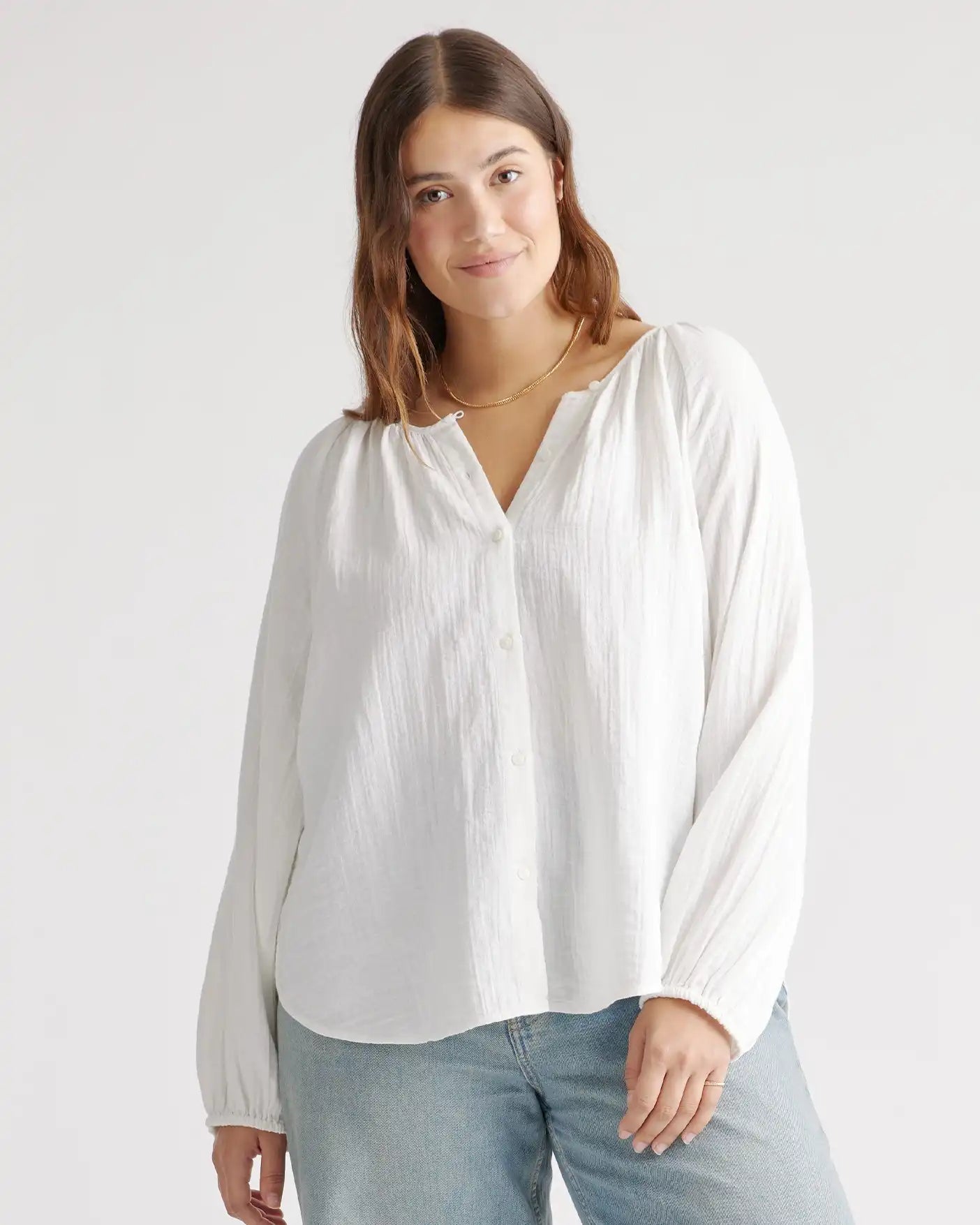 100% Organic Cotton Gauze Peasant Blouse