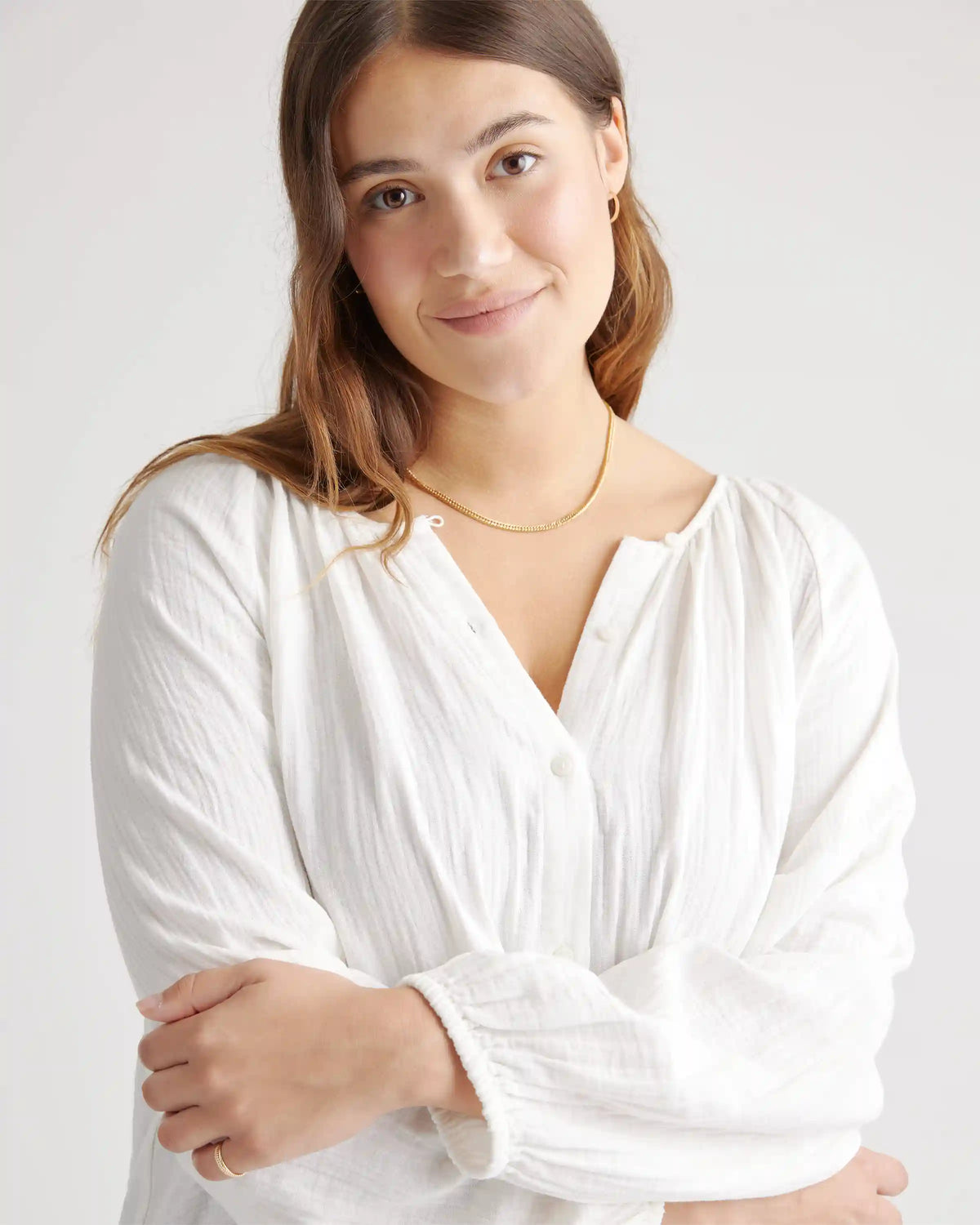 100% Organic Cotton Gauze Peasant Blouse