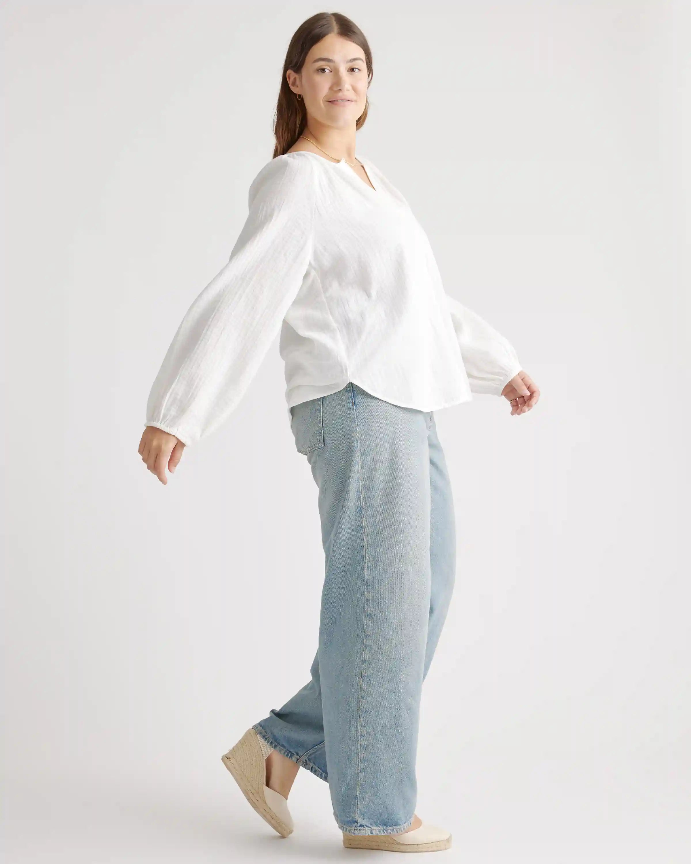 100% Organic Cotton Gauze Peasant Blouse