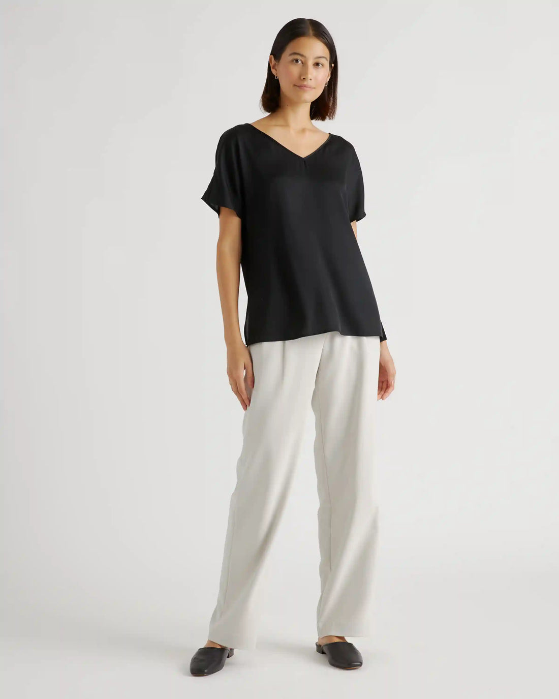 Washable Stretch Silk Reversible V-Neck Blouse