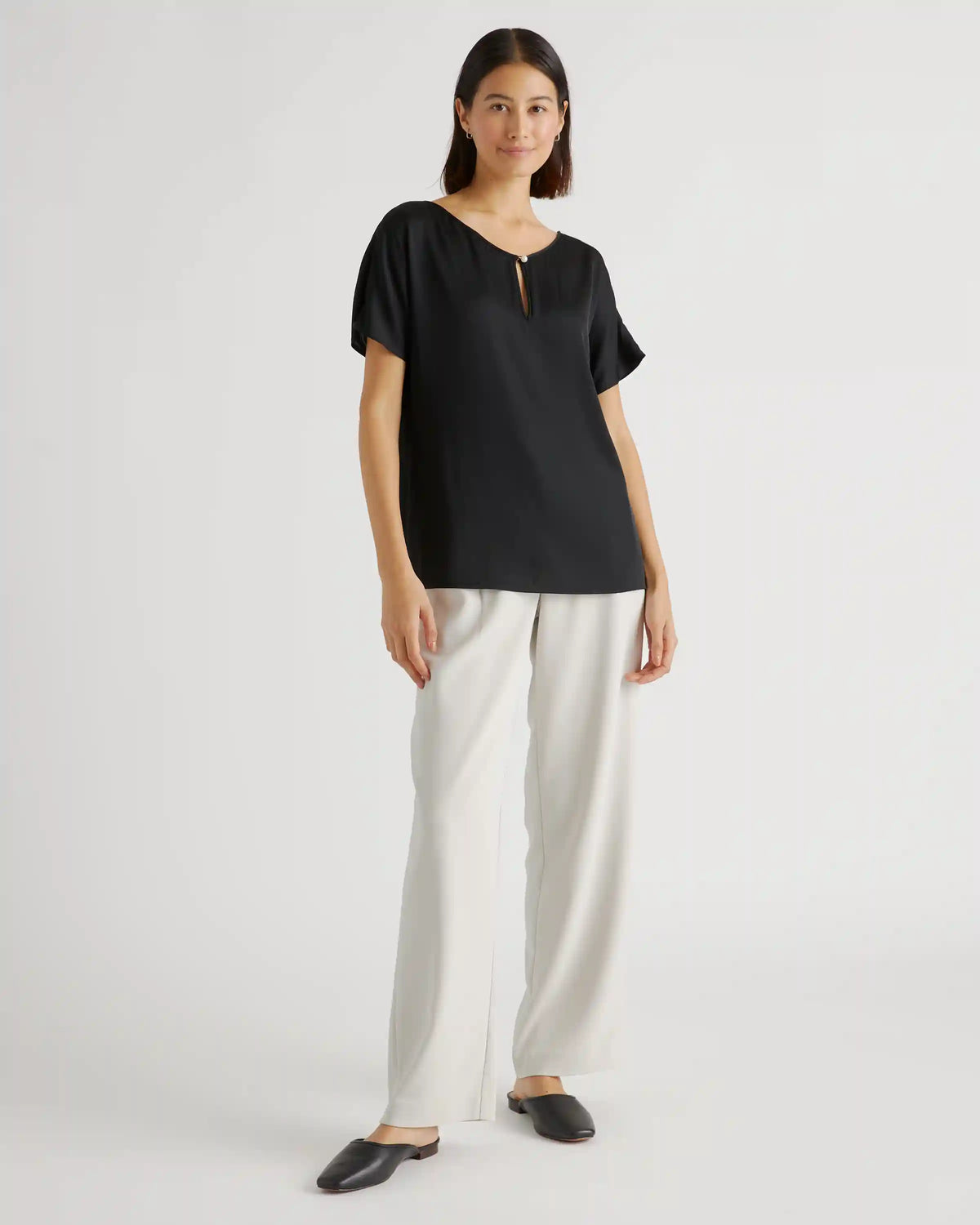 Washable Stretch Silk Reversible V-Neck Blouse