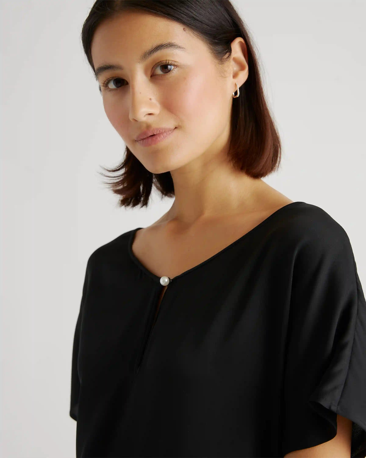 Washable Stretch Silk Reversible V-Neck Blouse