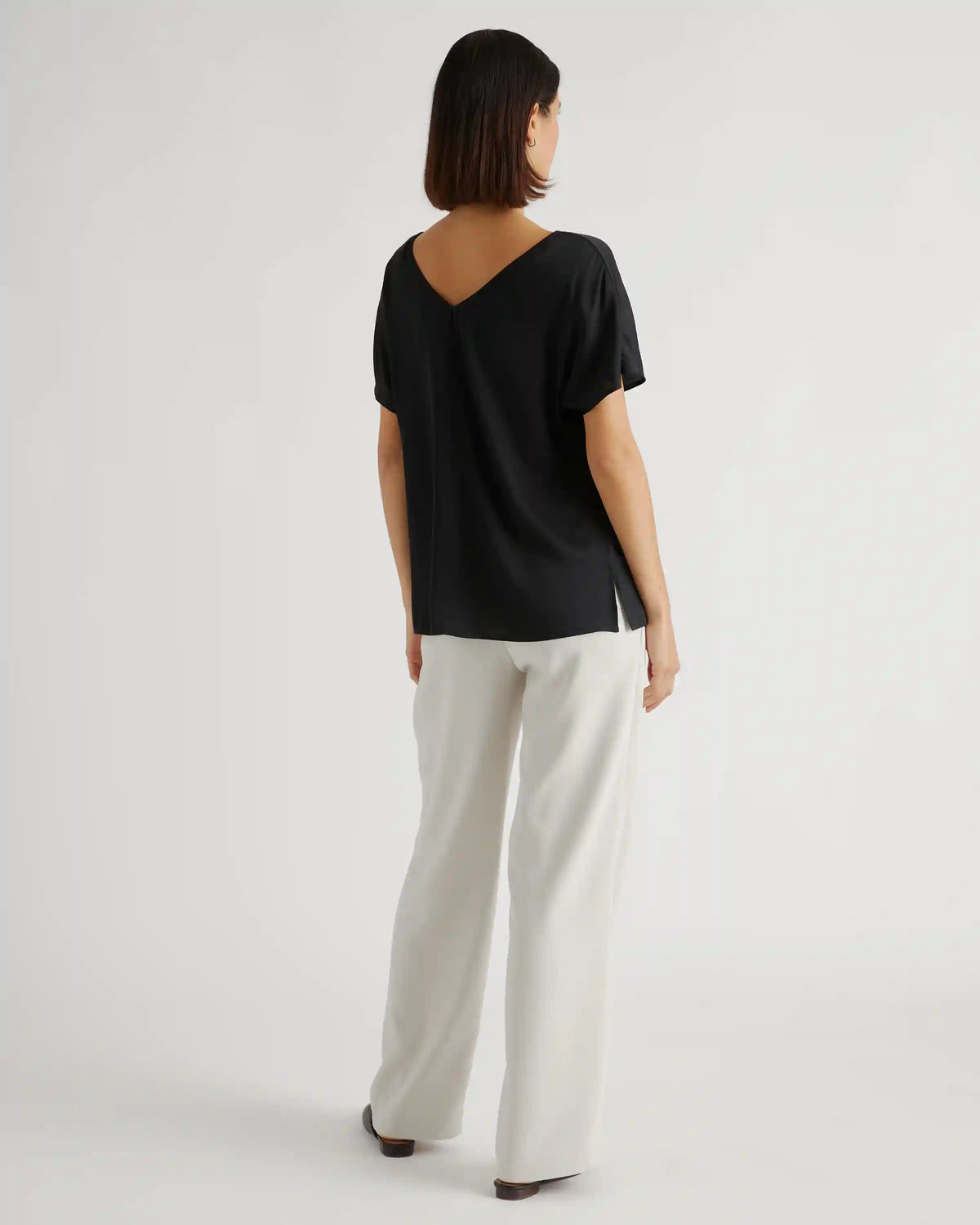 Washable Stretch Silk Reversible V-Neck Blouse