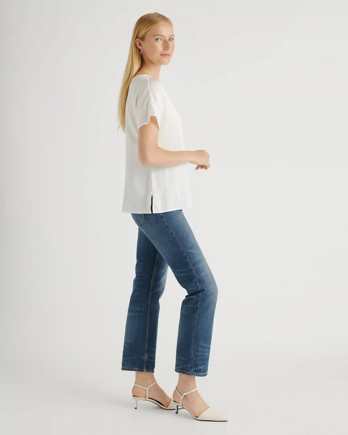 Washable Stretch Silk Reversible V-Neck Blouse