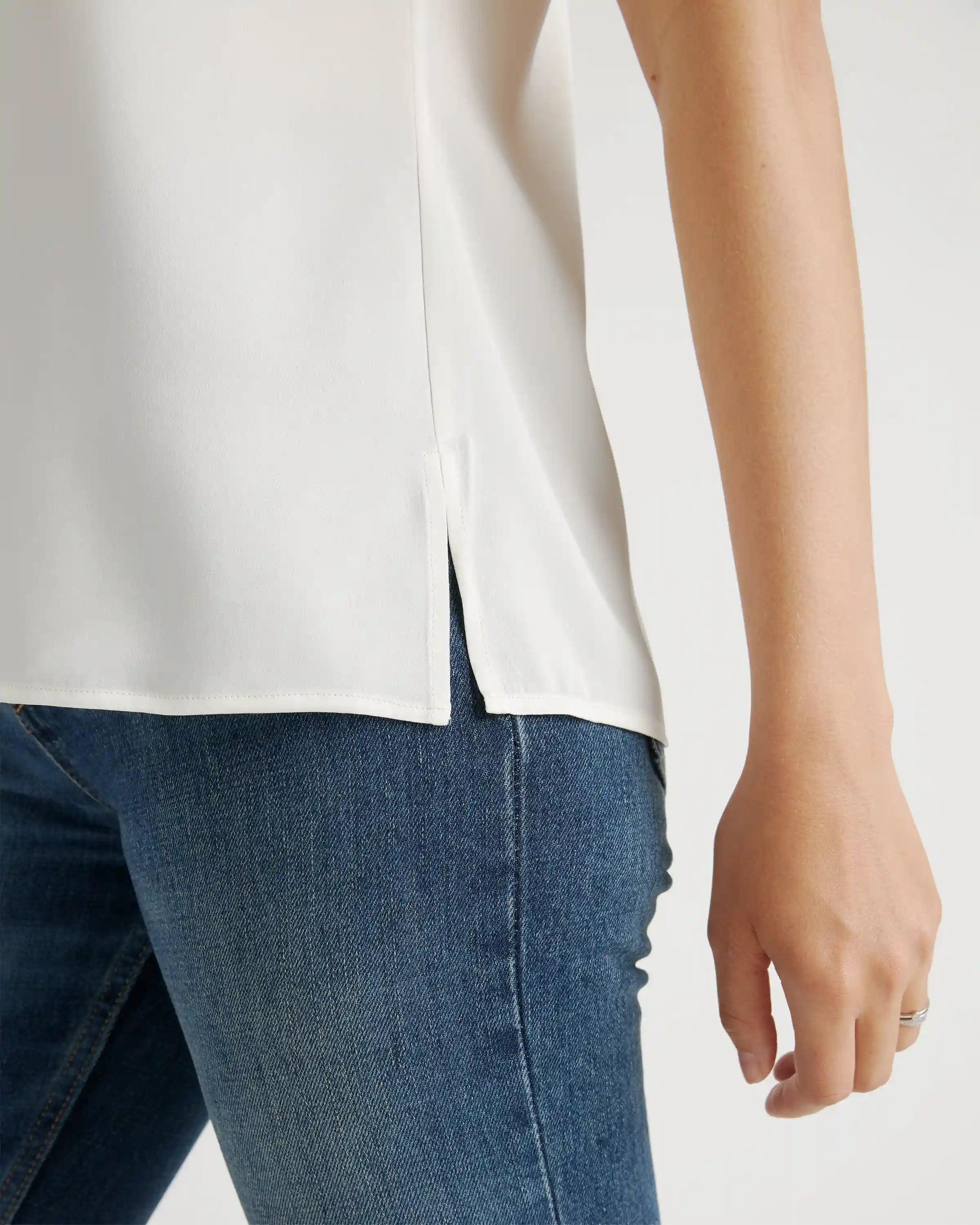 Washable Stretch Silk Reversible V-Neck Blouse