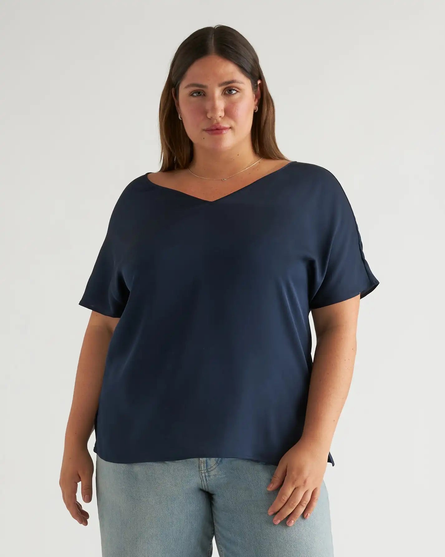 Washable Stretch Silk Reversible V-Neck Blouse
