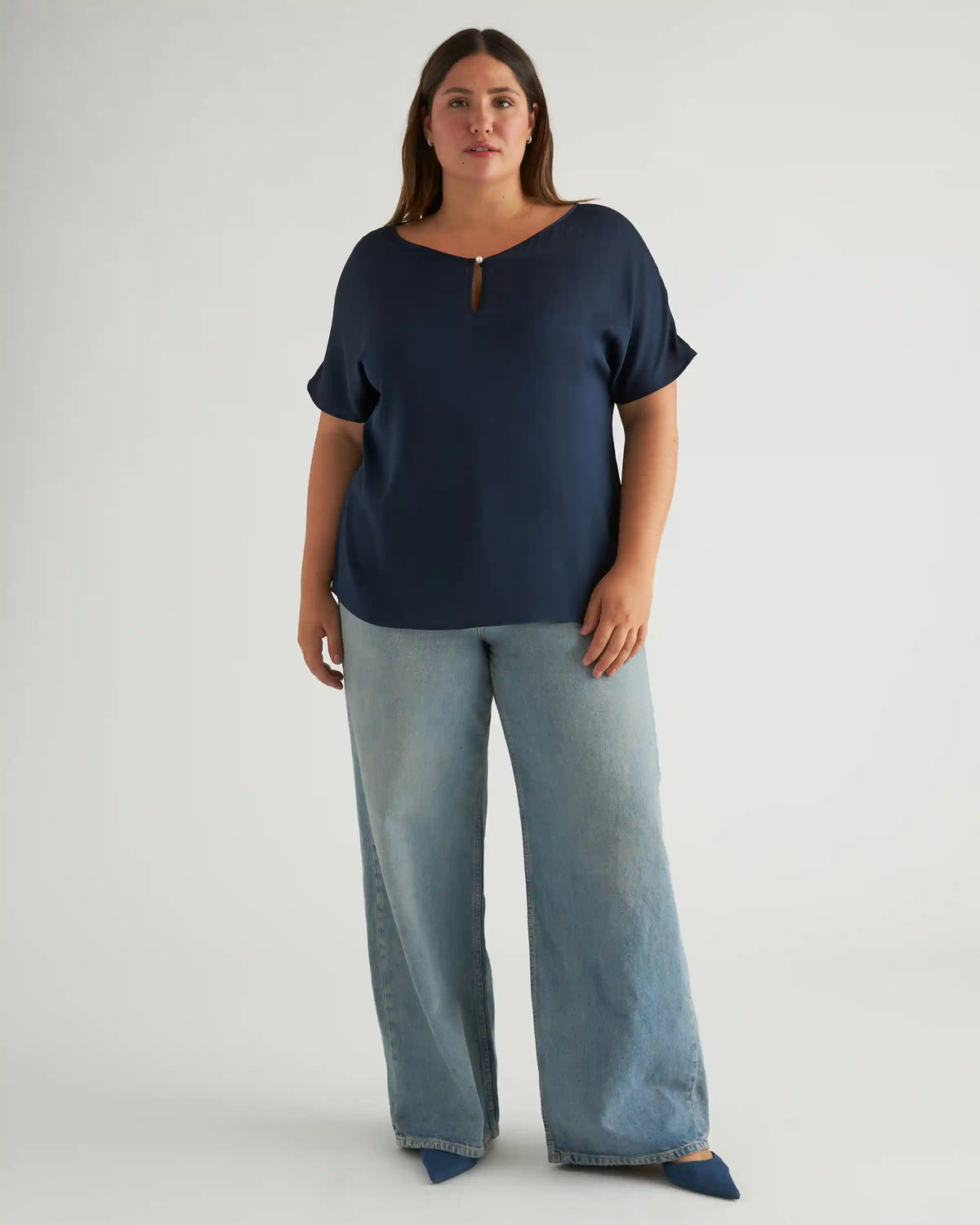 Washable Stretch Silk Reversible V-Neck Blouse