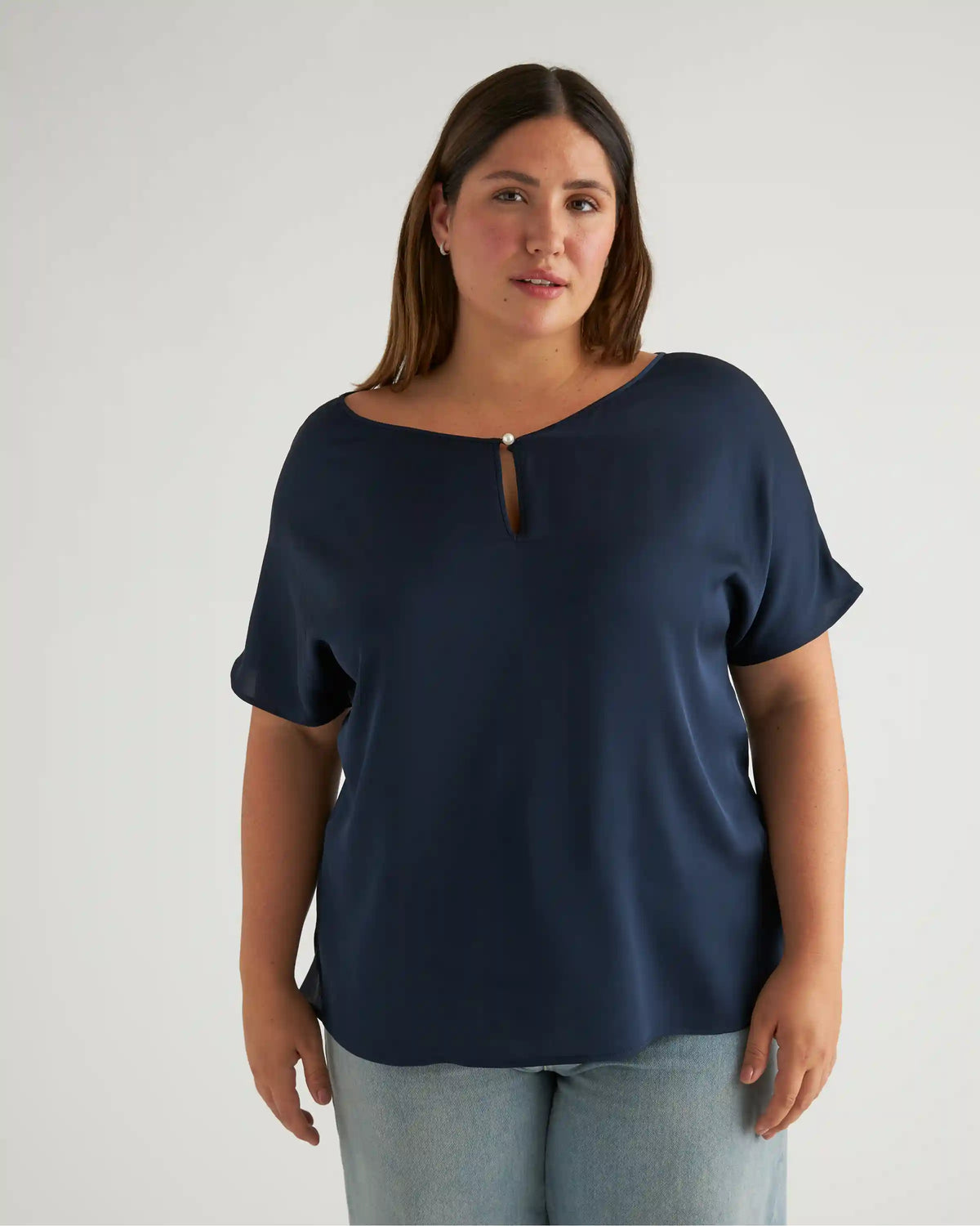 Washable Stretch Silk Reversible V-Neck Blouse