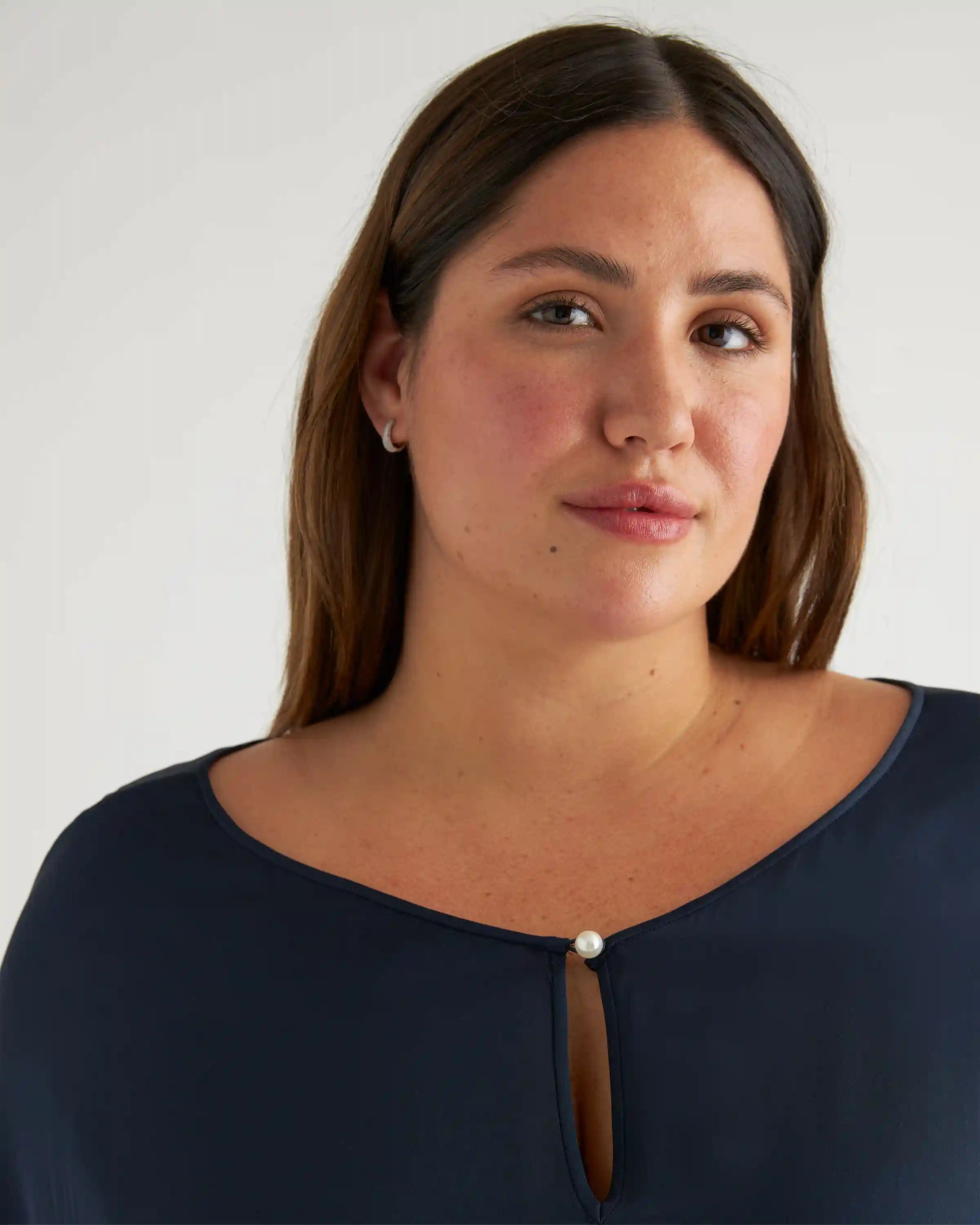 Washable Stretch Silk Reversible V-Neck Blouse