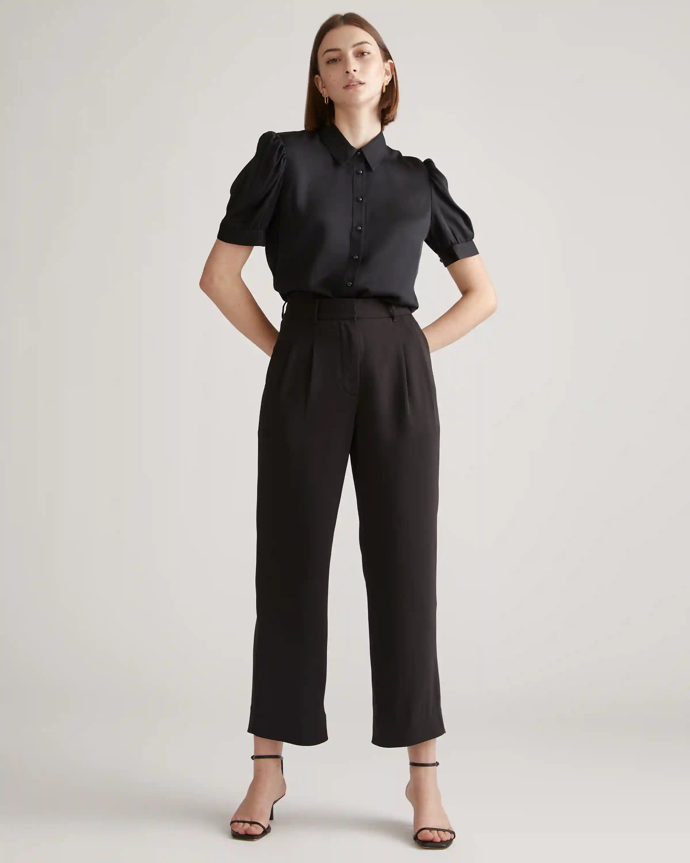 Washable Stretch Silk Puff Sleeve Blouse