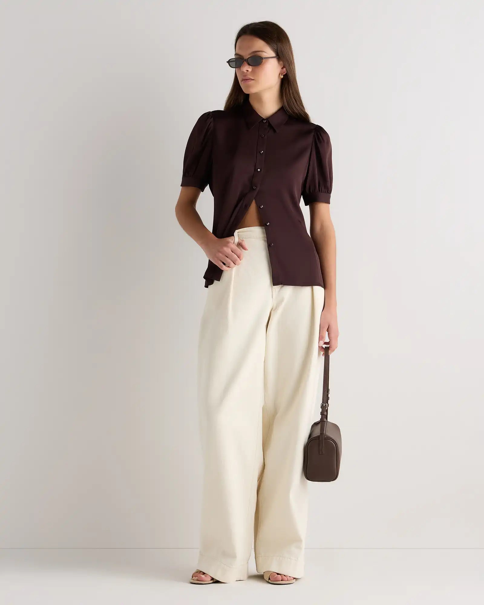 Washable Stretch Silk Puff Sleeve Blouse