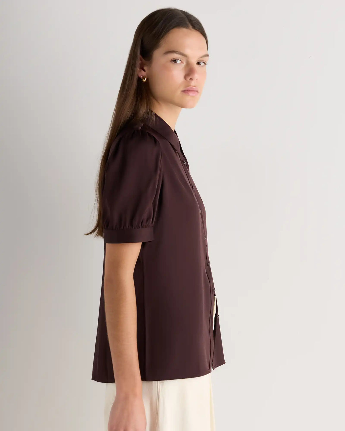 Washable Stretch Silk Puff Sleeve Blouse