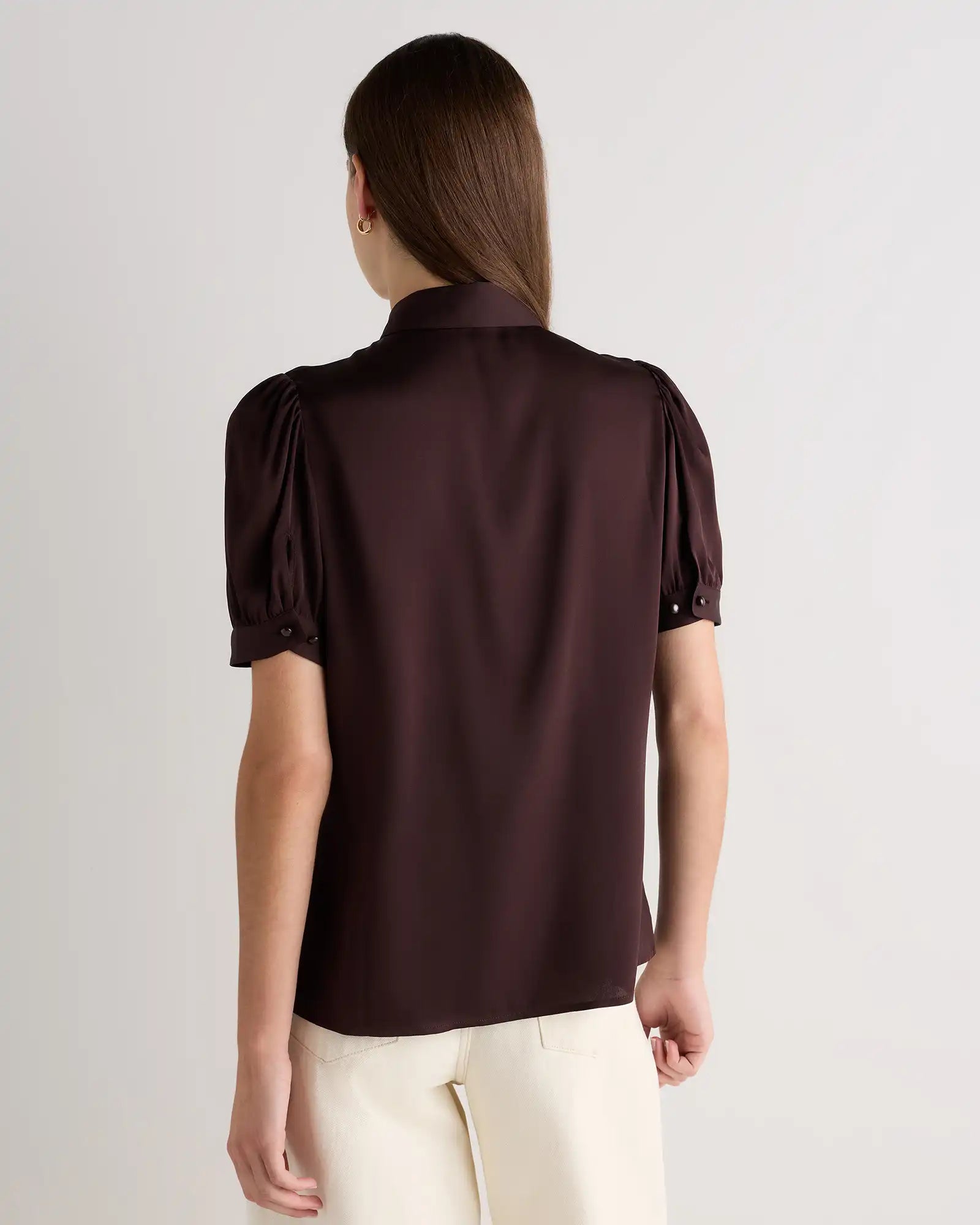 Washable Stretch Silk Puff Sleeve Blouse