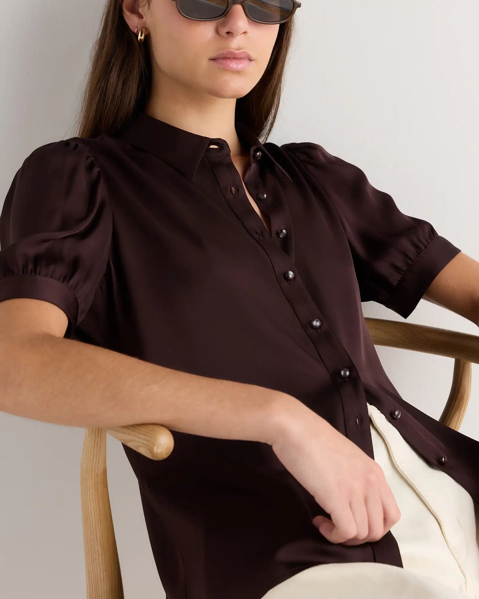 Washable Stretch Silk Puff Sleeve Blouse