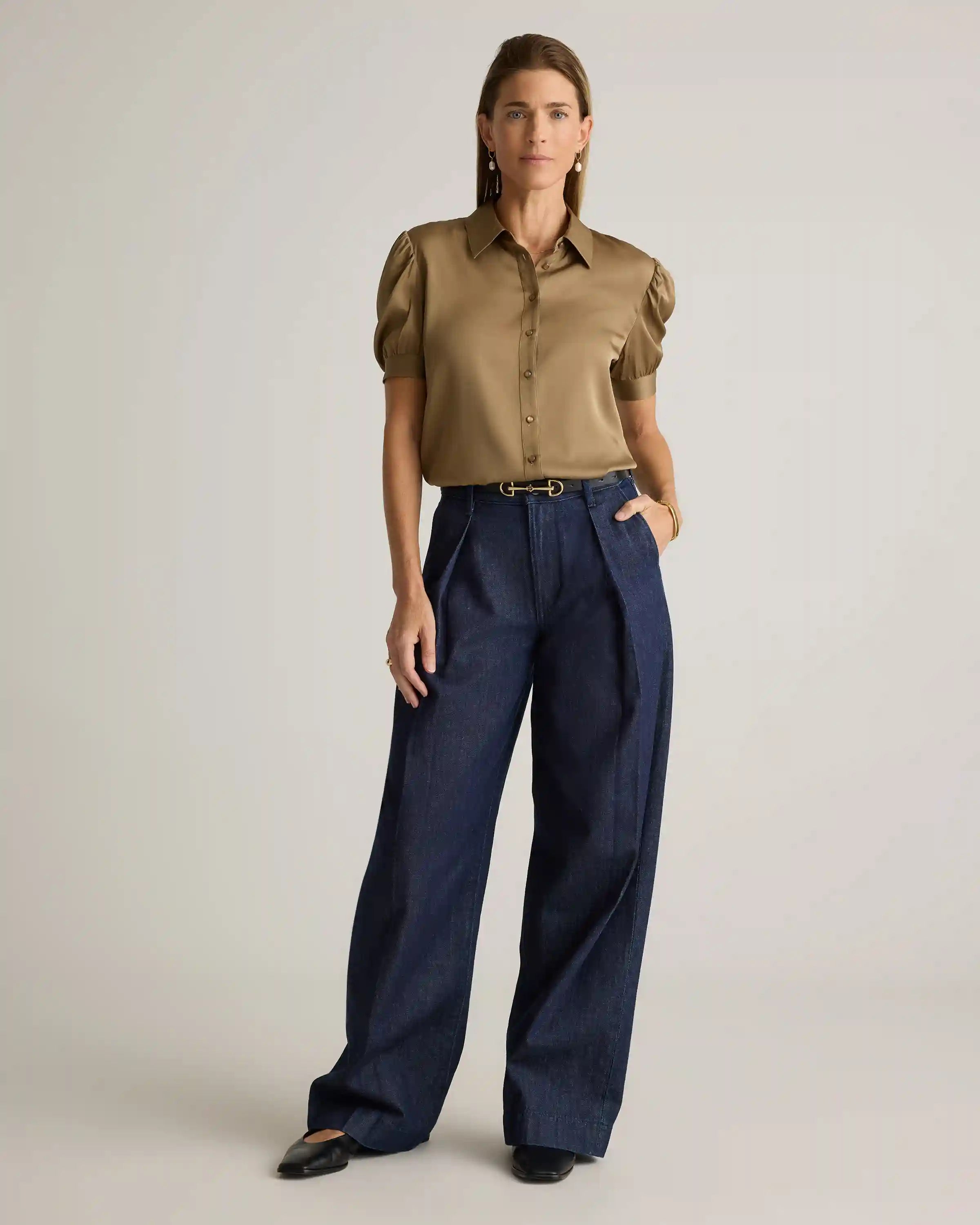 Washable Stretch Silk Puff Sleeve Blouse