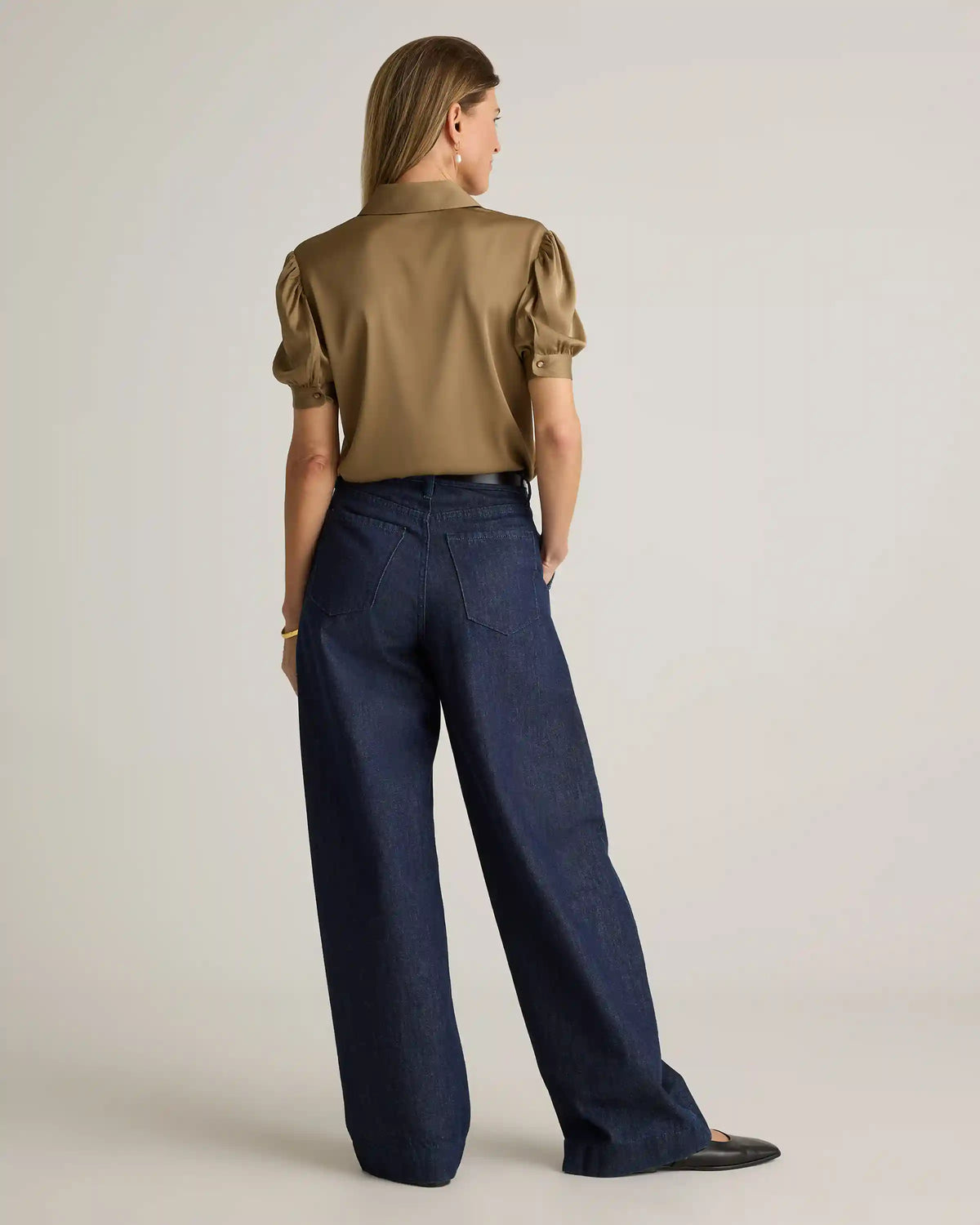 Washable Stretch Silk Puff Sleeve Blouse