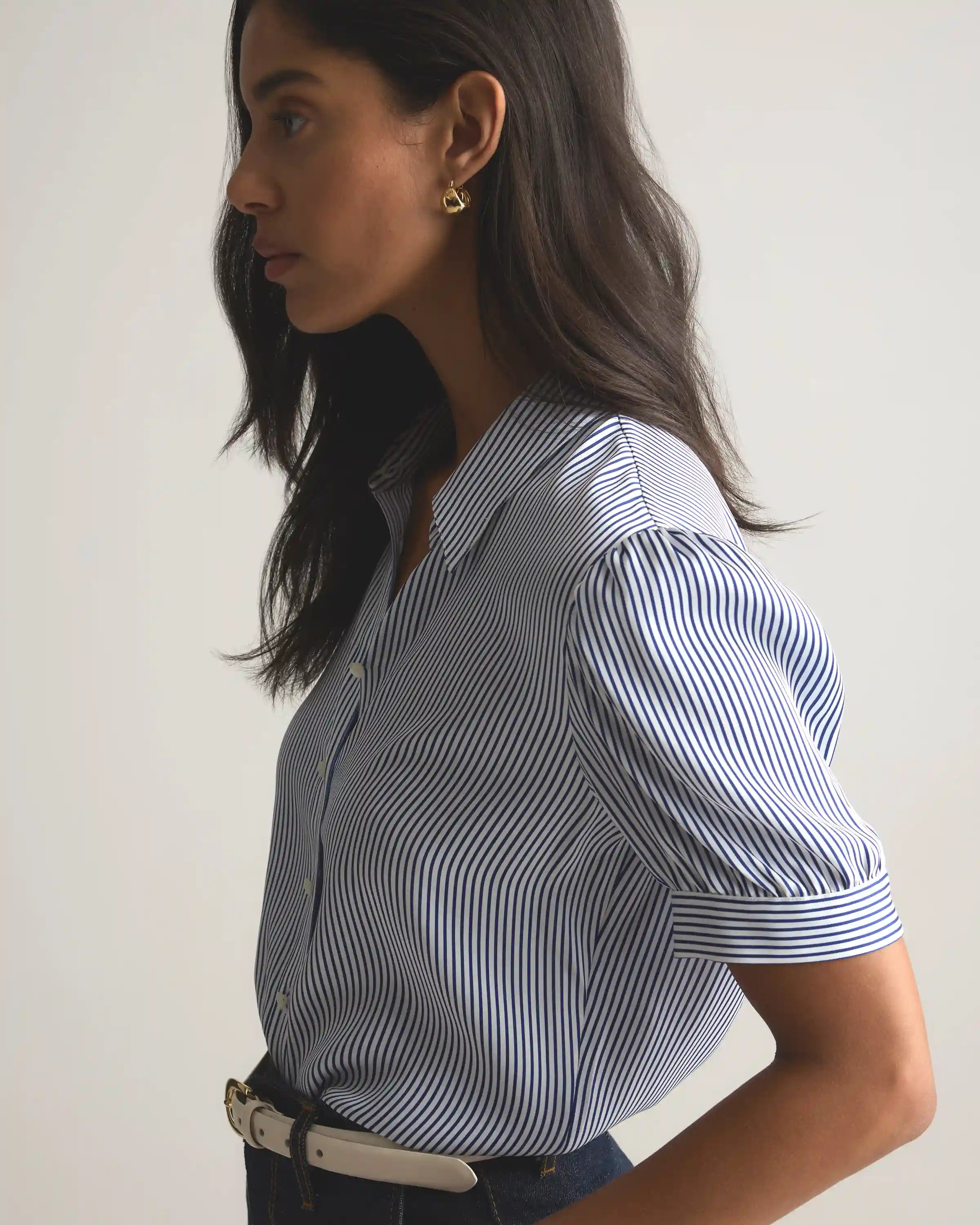 Washable Stretch Silk Puff Sleeve Blouse