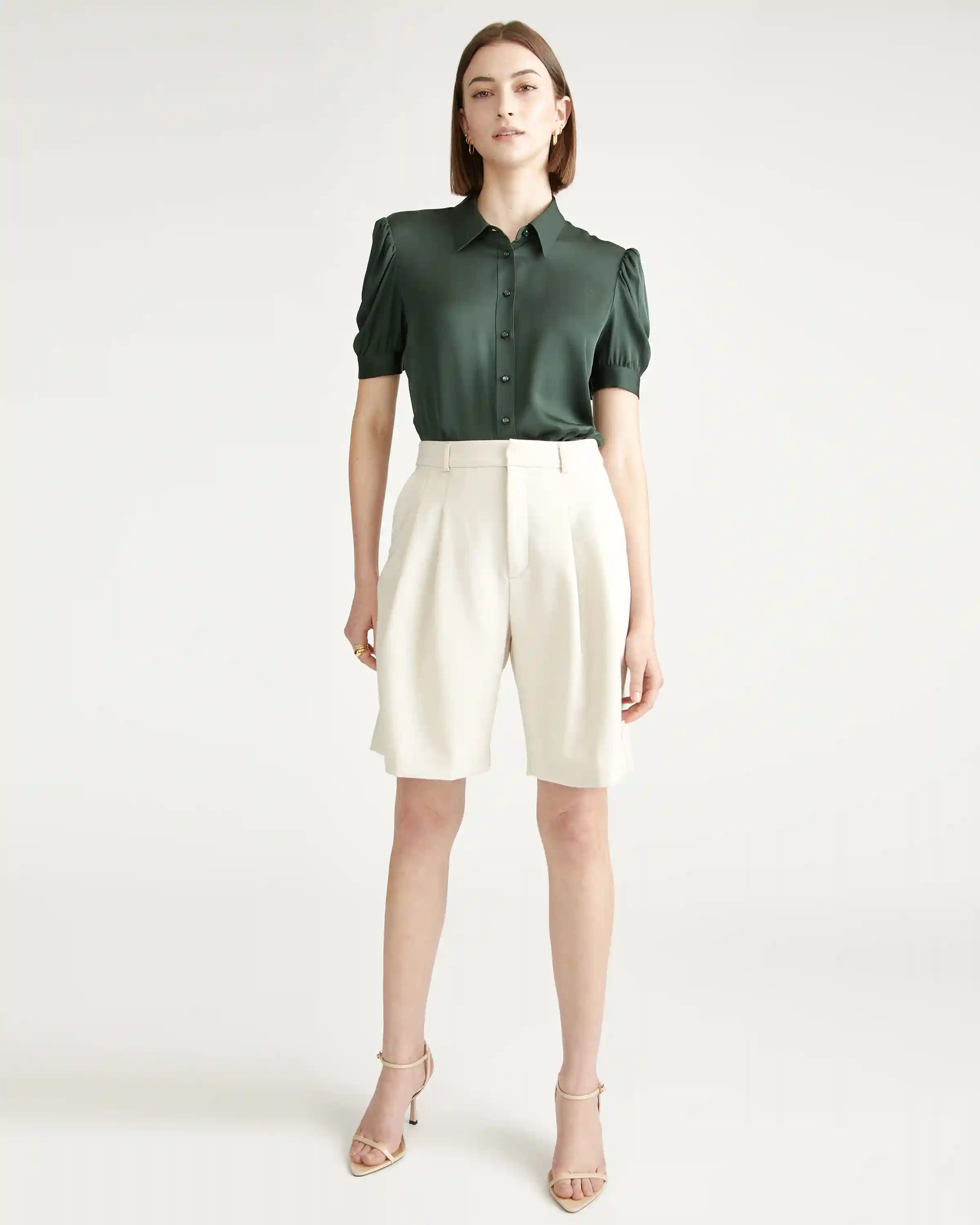 Washable Stretch Silk Puff Sleeve Blouse