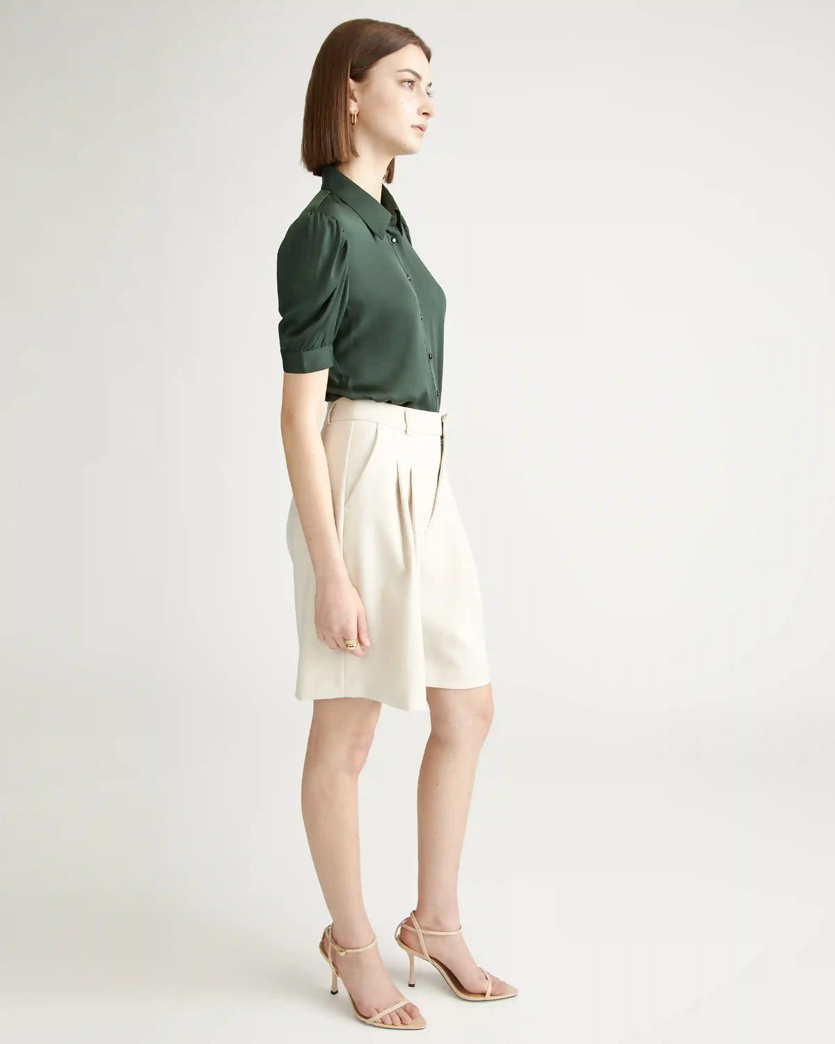 Washable Stretch Silk Puff Sleeve Blouse