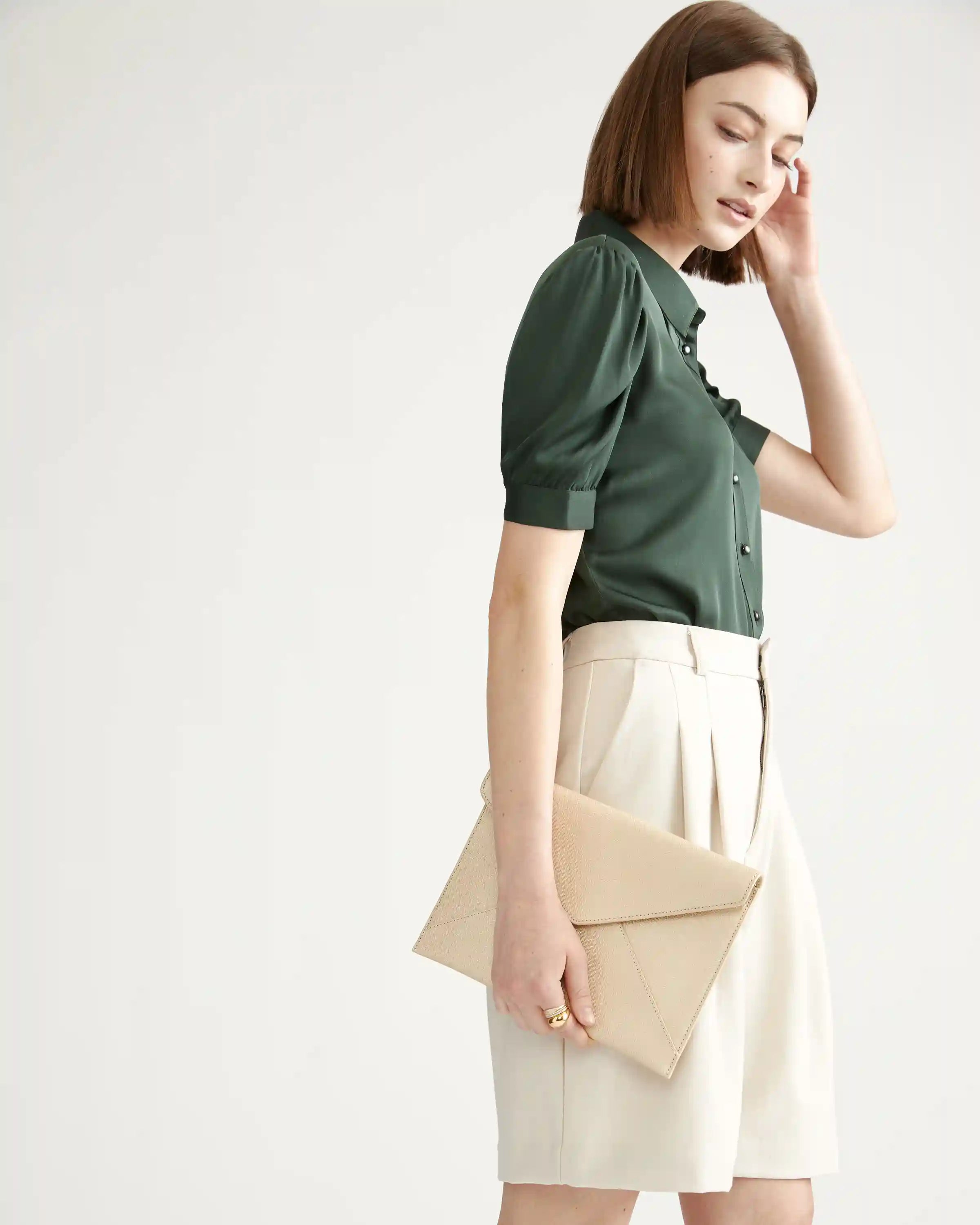 Washable Stretch Silk Puff Sleeve Blouse