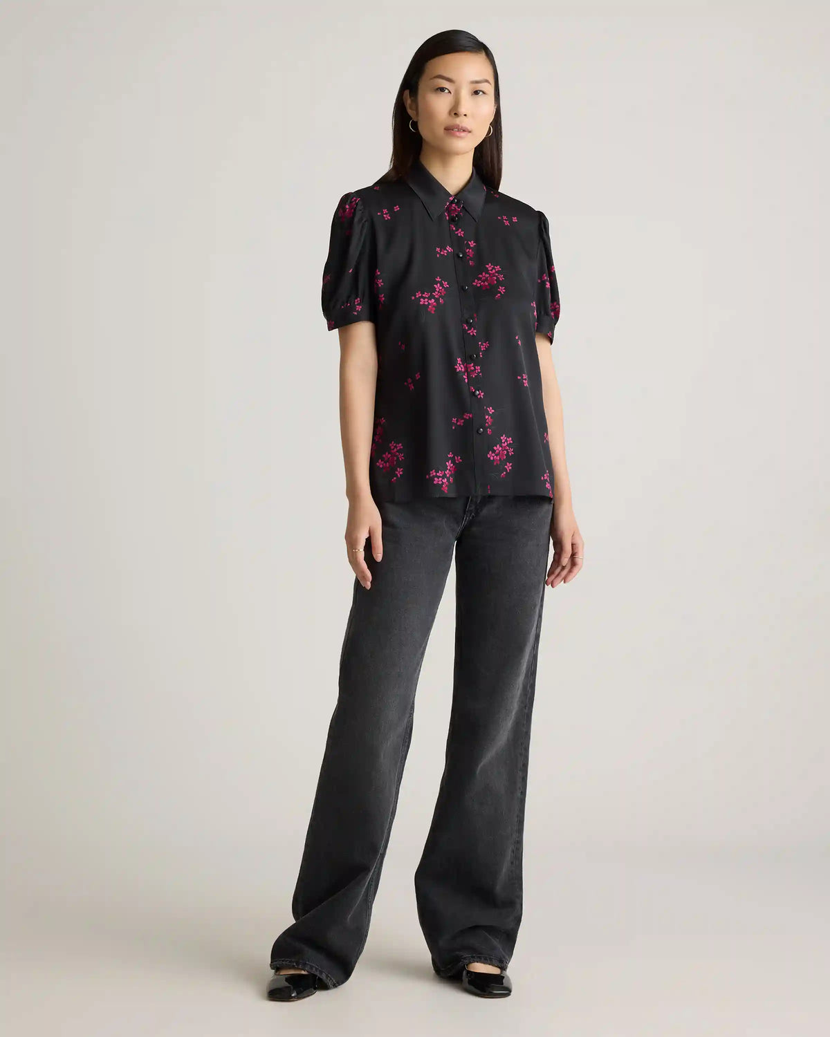 Washable Stretch Silk Puff Sleeve Blouse