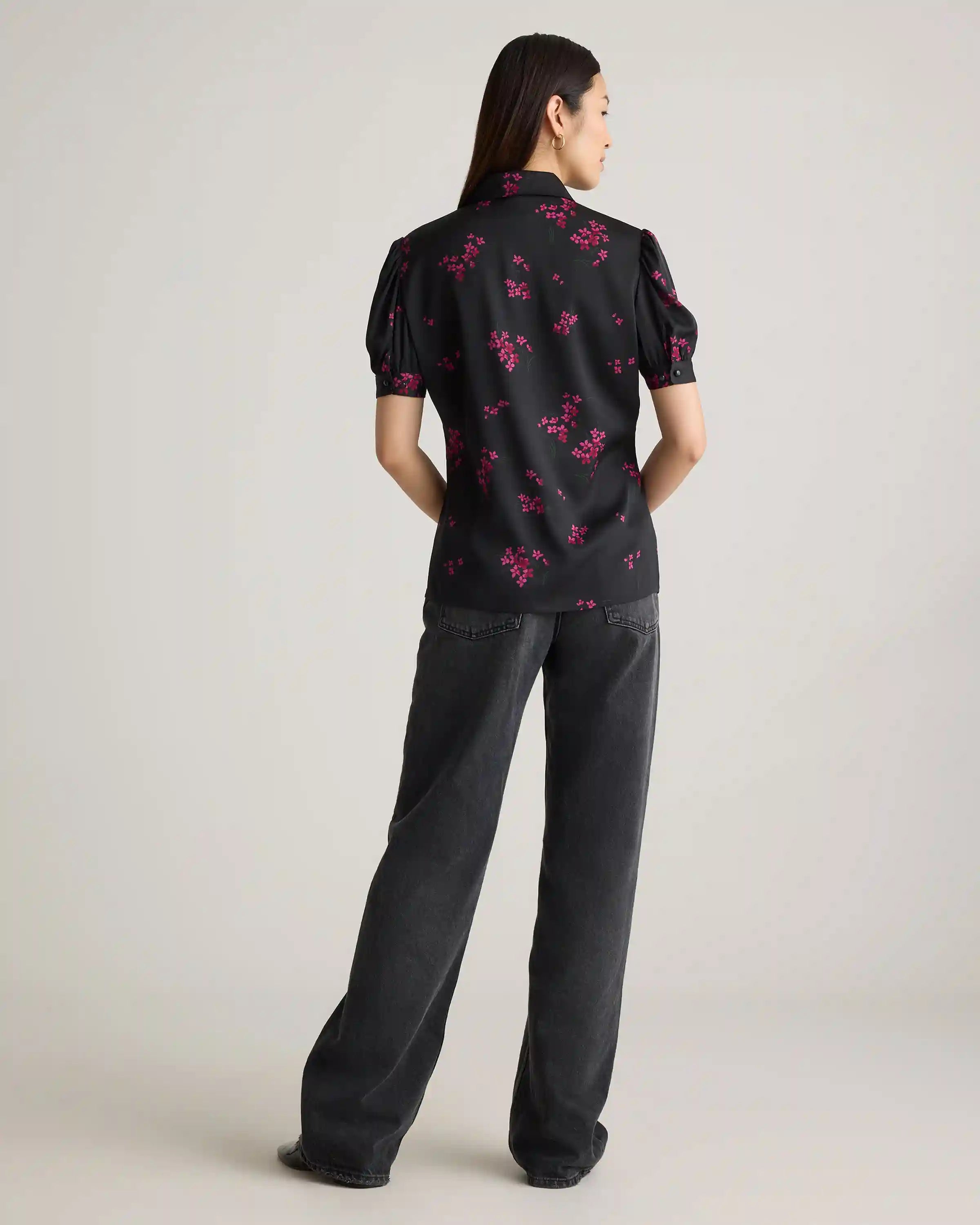 Washable Stretch Silk Puff Sleeve Blouse
