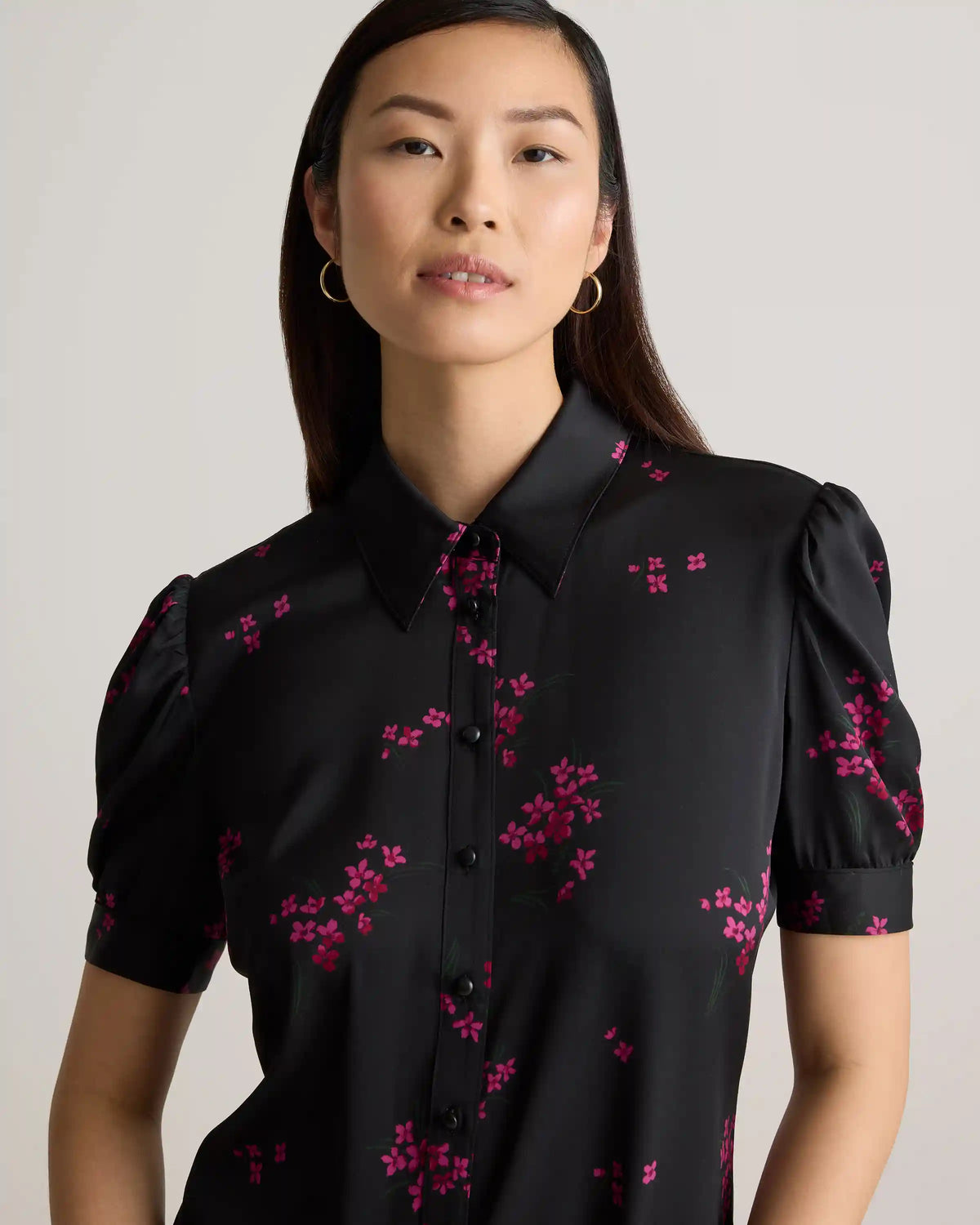 Washable Stretch Silk Puff Sleeve Blouse