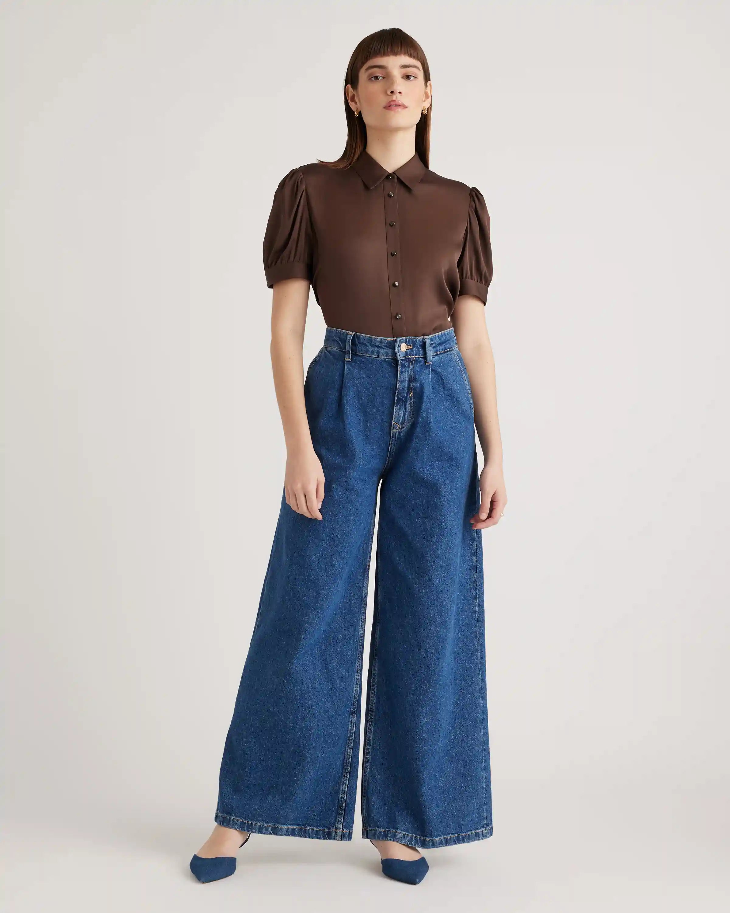 Washable Stretch Silk Puff Sleeve Blouse