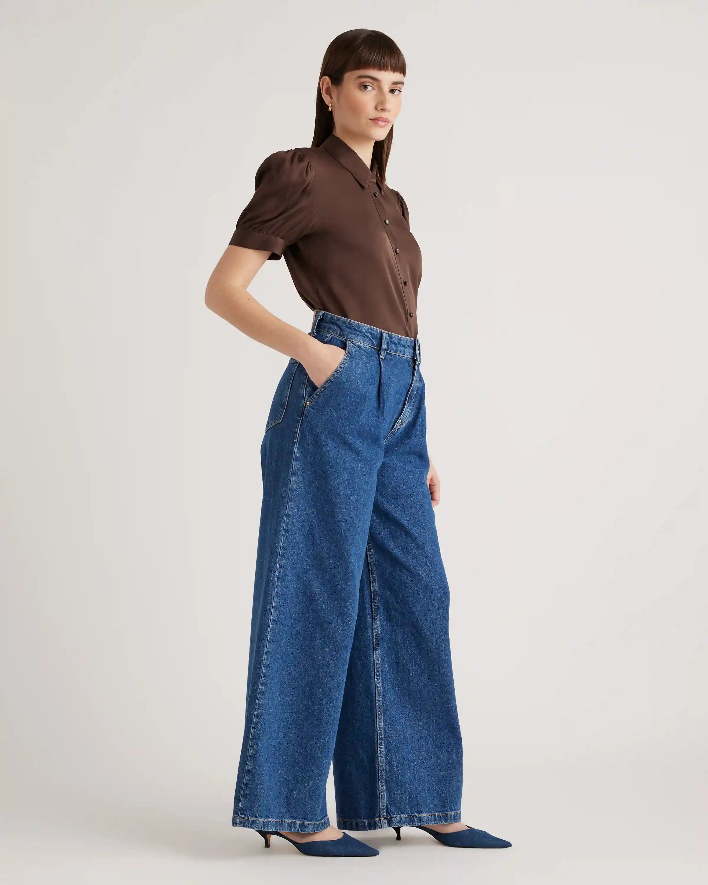 Washable Stretch Silk Puff Sleeve Blouse
