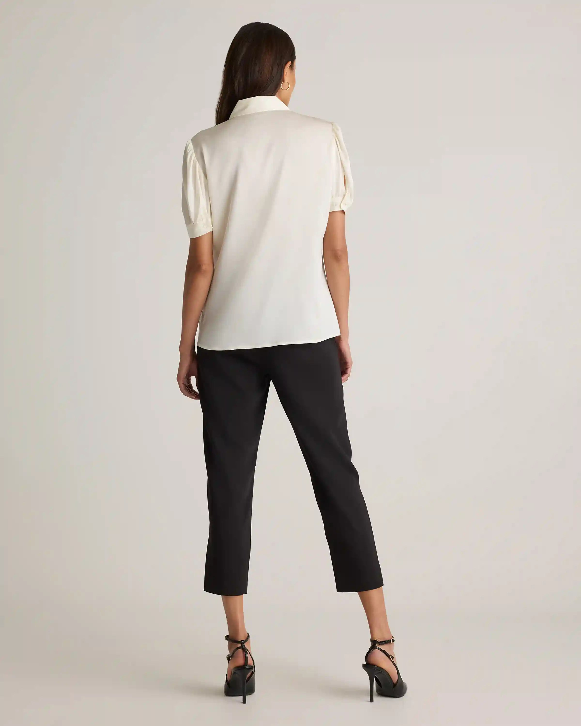 Washable Stretch Silk Puff Sleeve Blouse