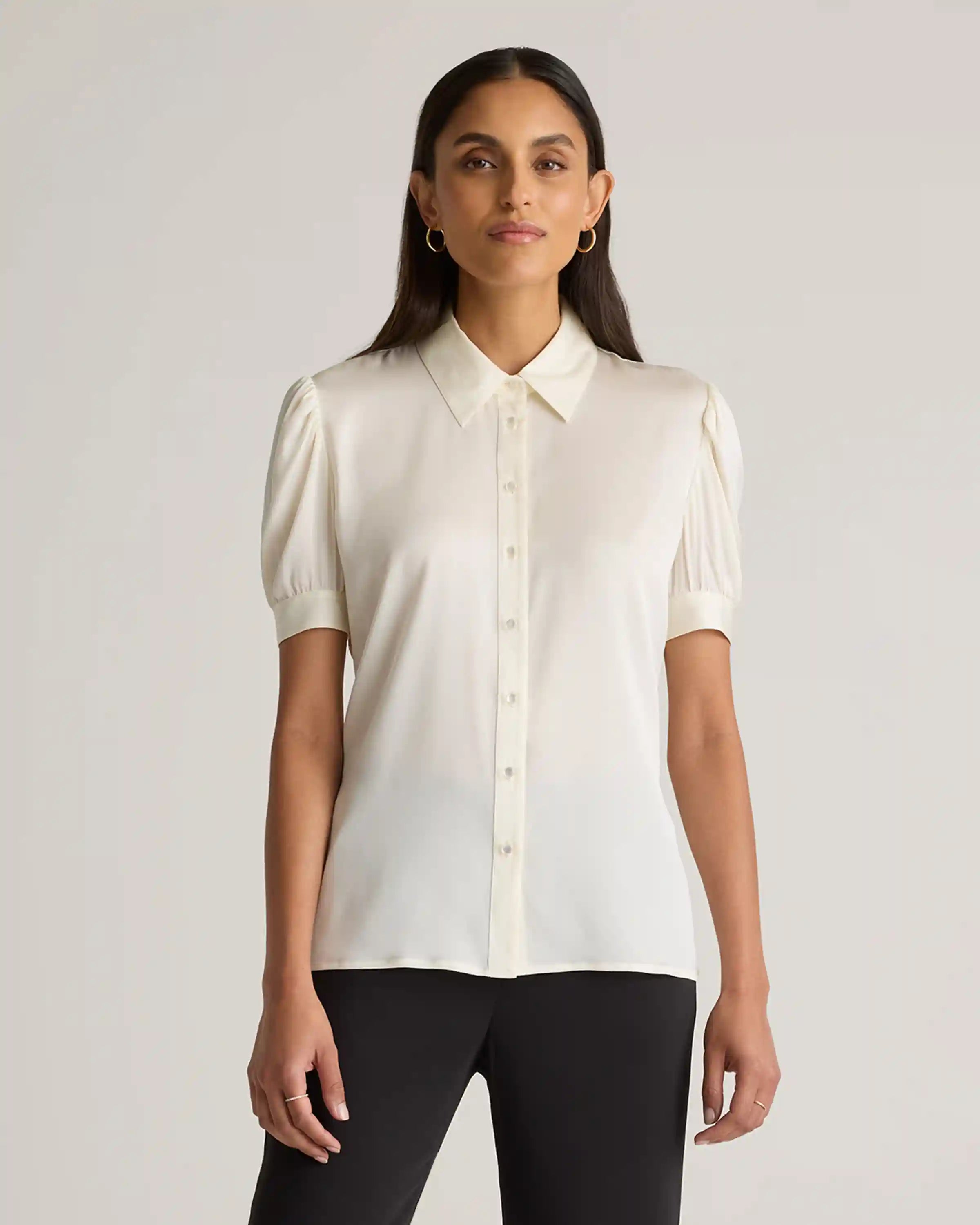 Washable Stretch Silk Puff Sleeve Blouse