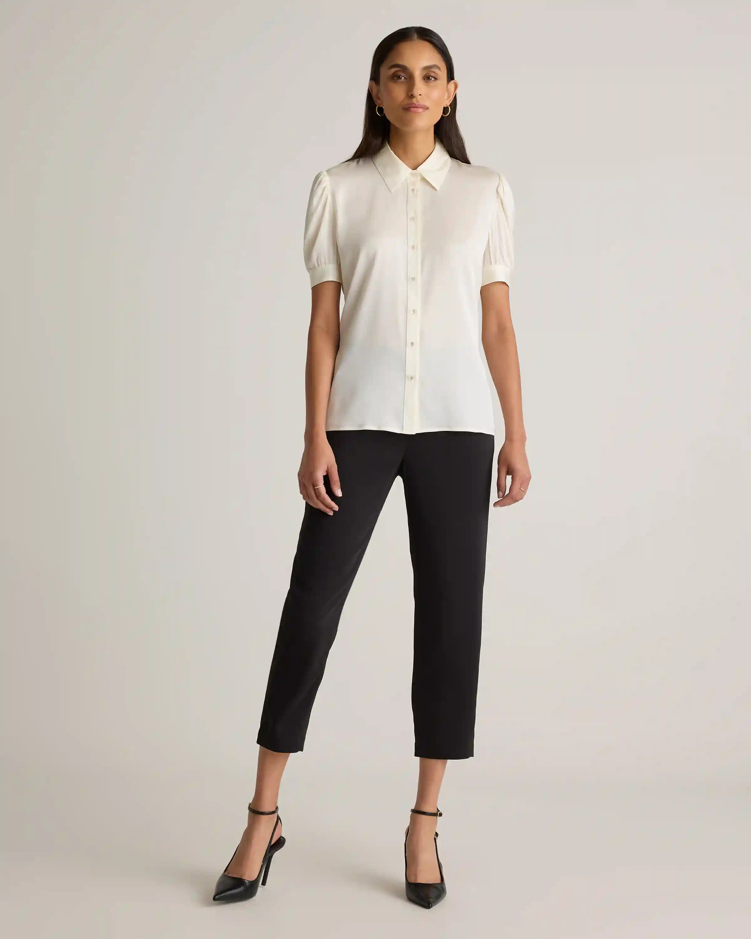 Washable Stretch Silk Puff Sleeve Blouse