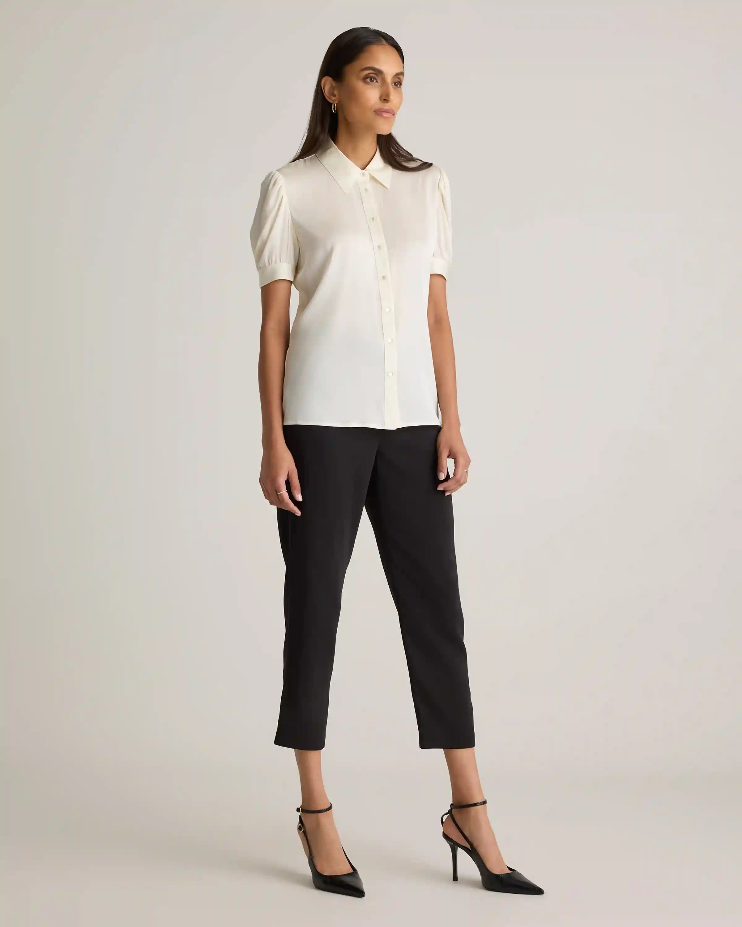 Washable Stretch Silk Puff Sleeve Blouse