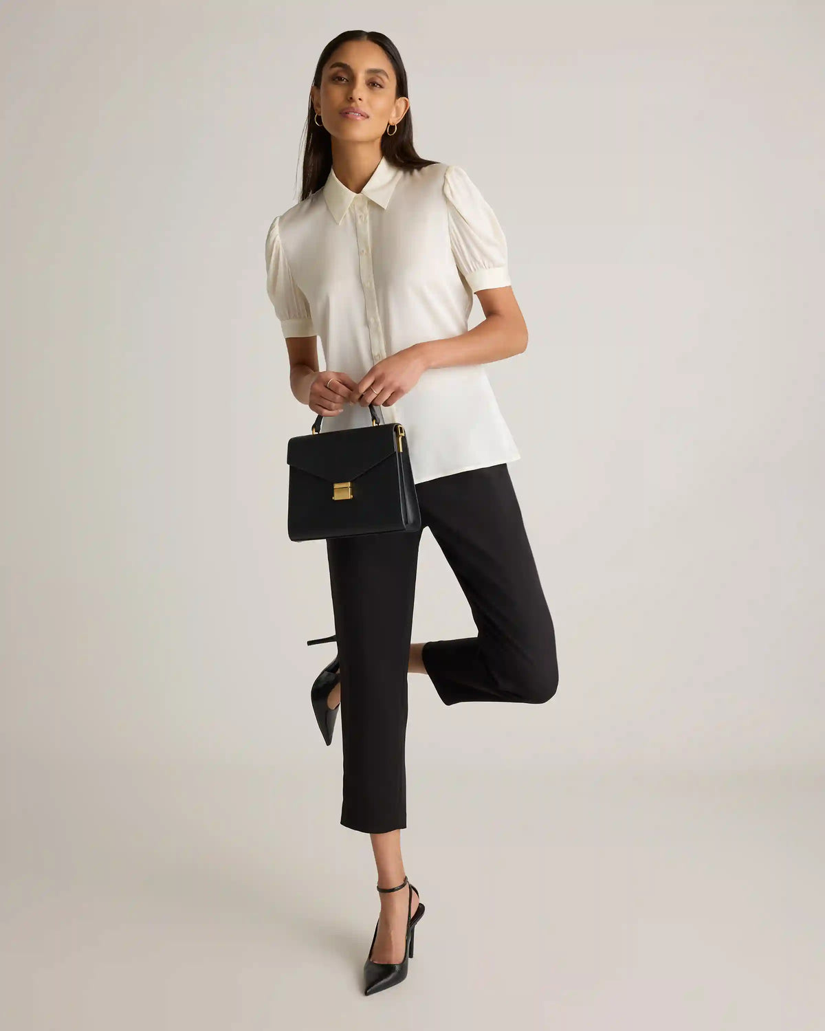 Washable Stretch Silk Puff Sleeve Blouse