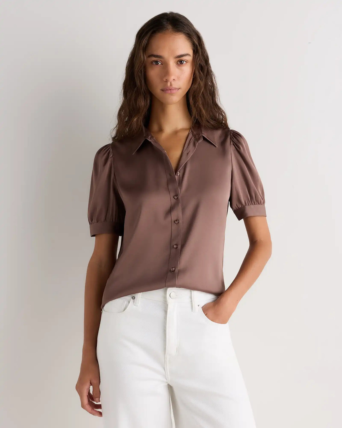 Washable Stretch Silk Puff Sleeve Blouse