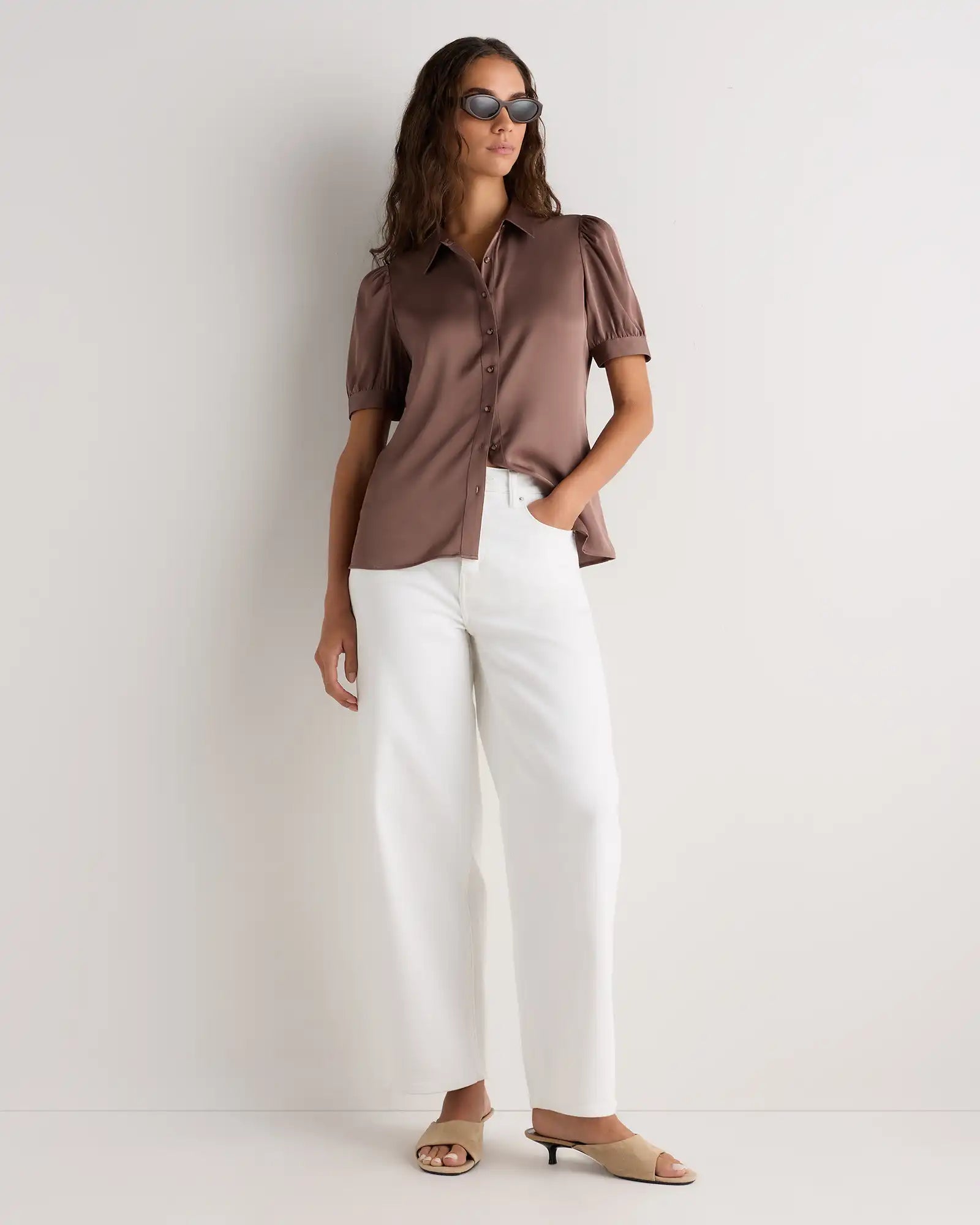 Washable Stretch Silk Puff Sleeve Blouse