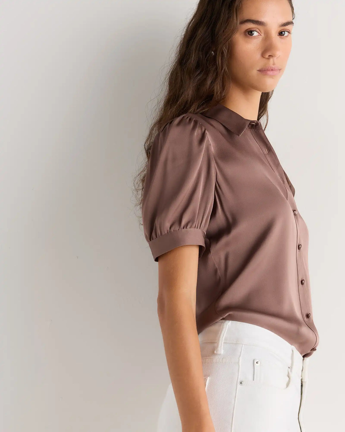 Washable Stretch Silk Puff Sleeve Blouse