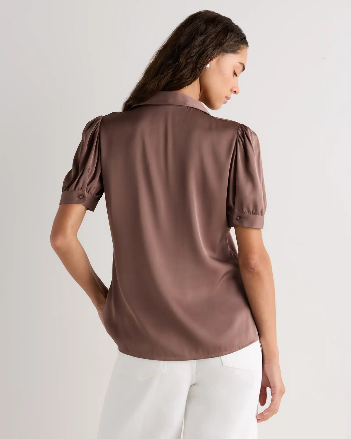 Washable Stretch Silk Puff Sleeve Blouse