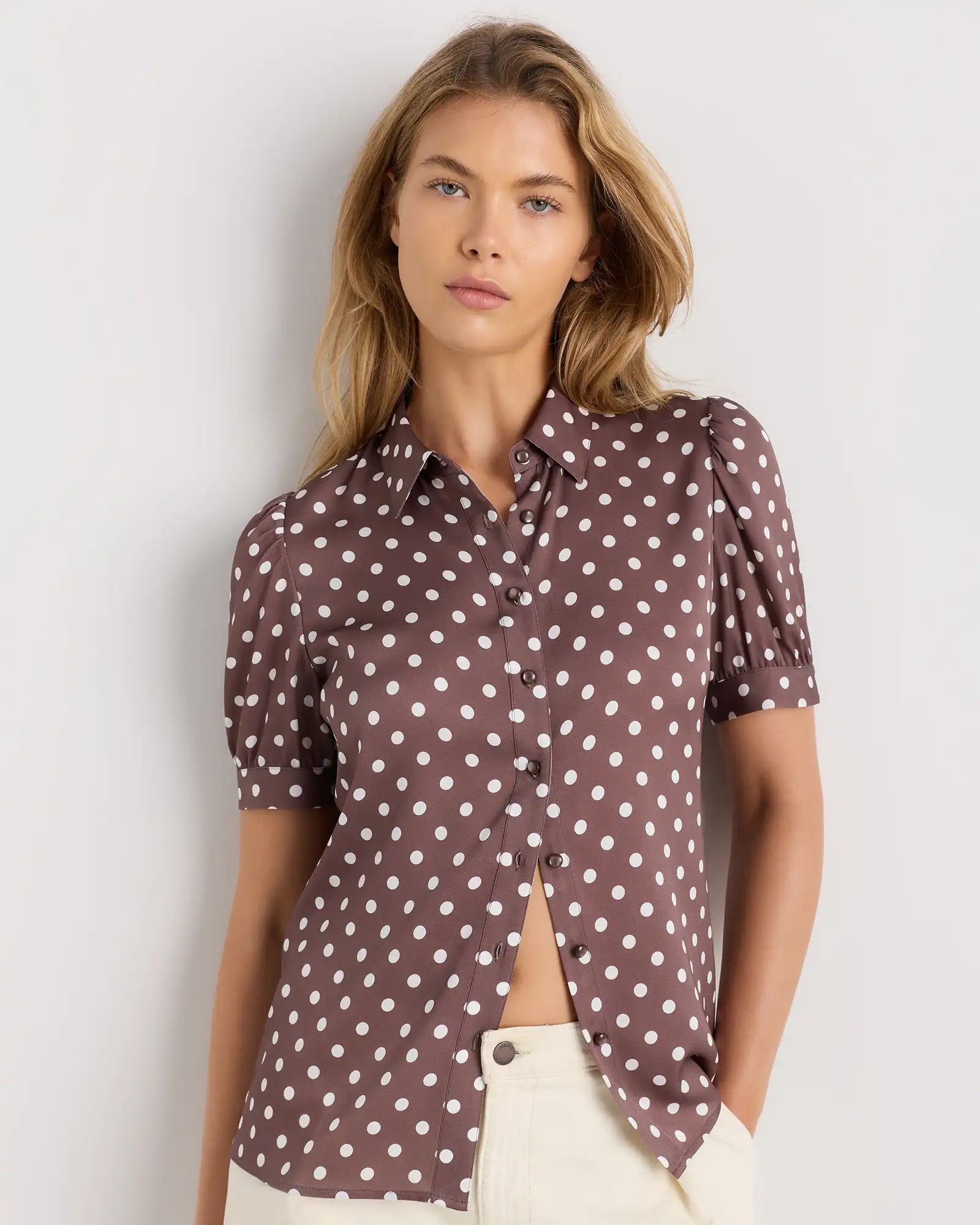 Washable Stretch Silk Puff Sleeve Blouse
