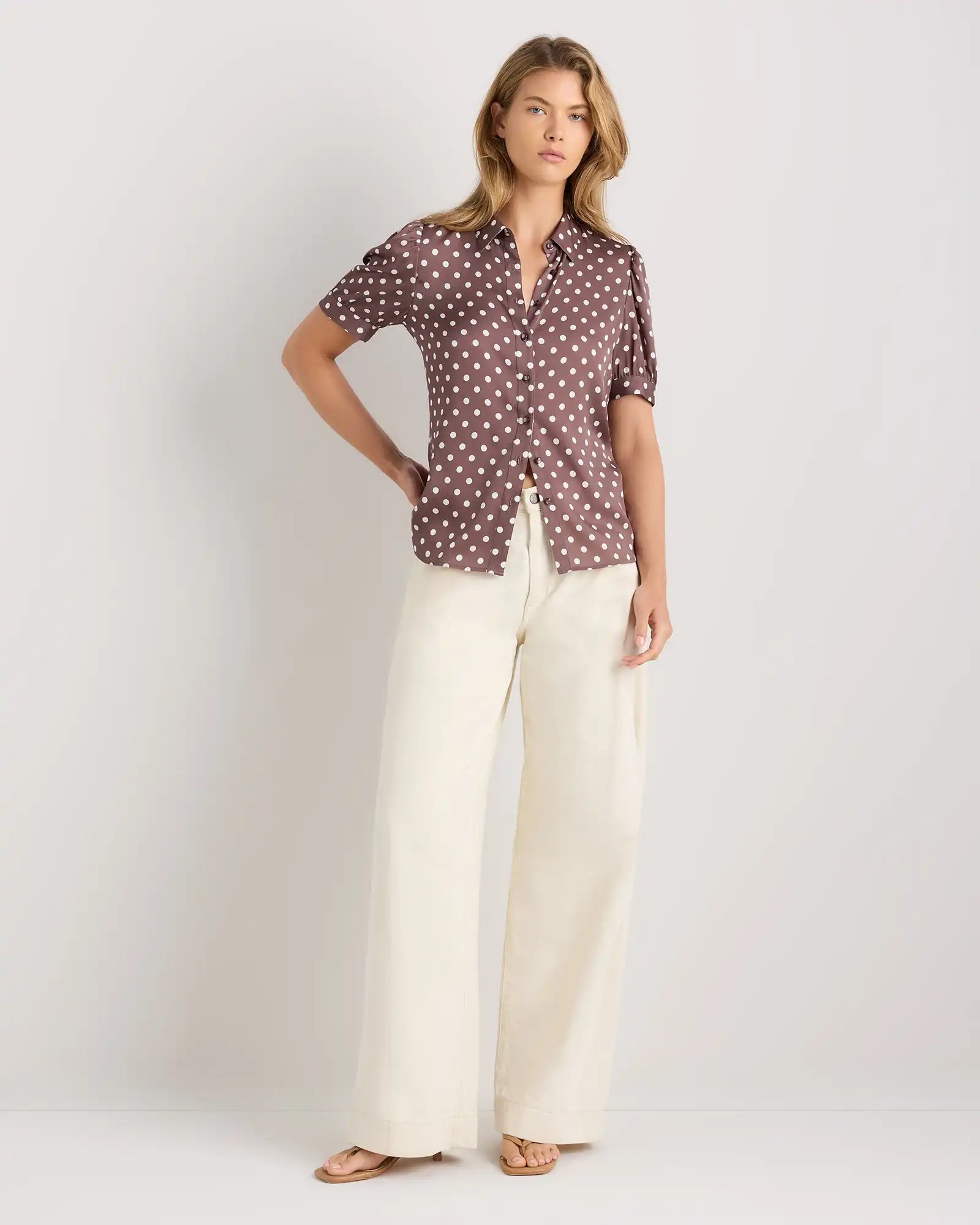 Washable Stretch Silk Puff Sleeve Blouse