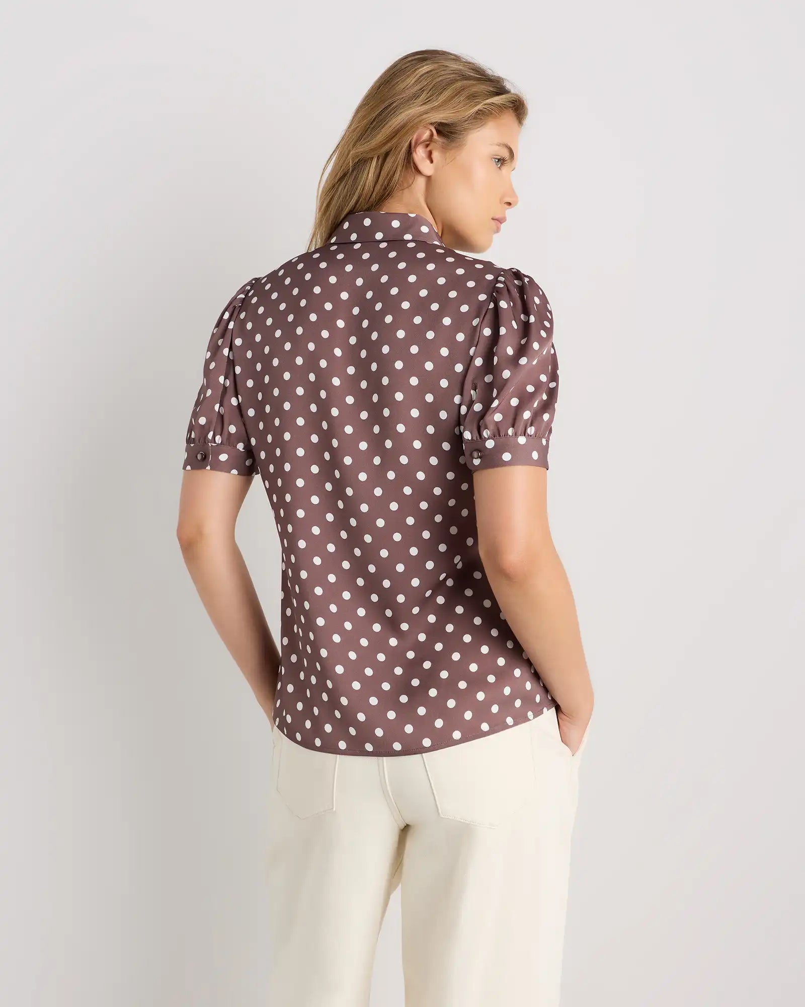 Washable Stretch Silk Puff Sleeve Blouse