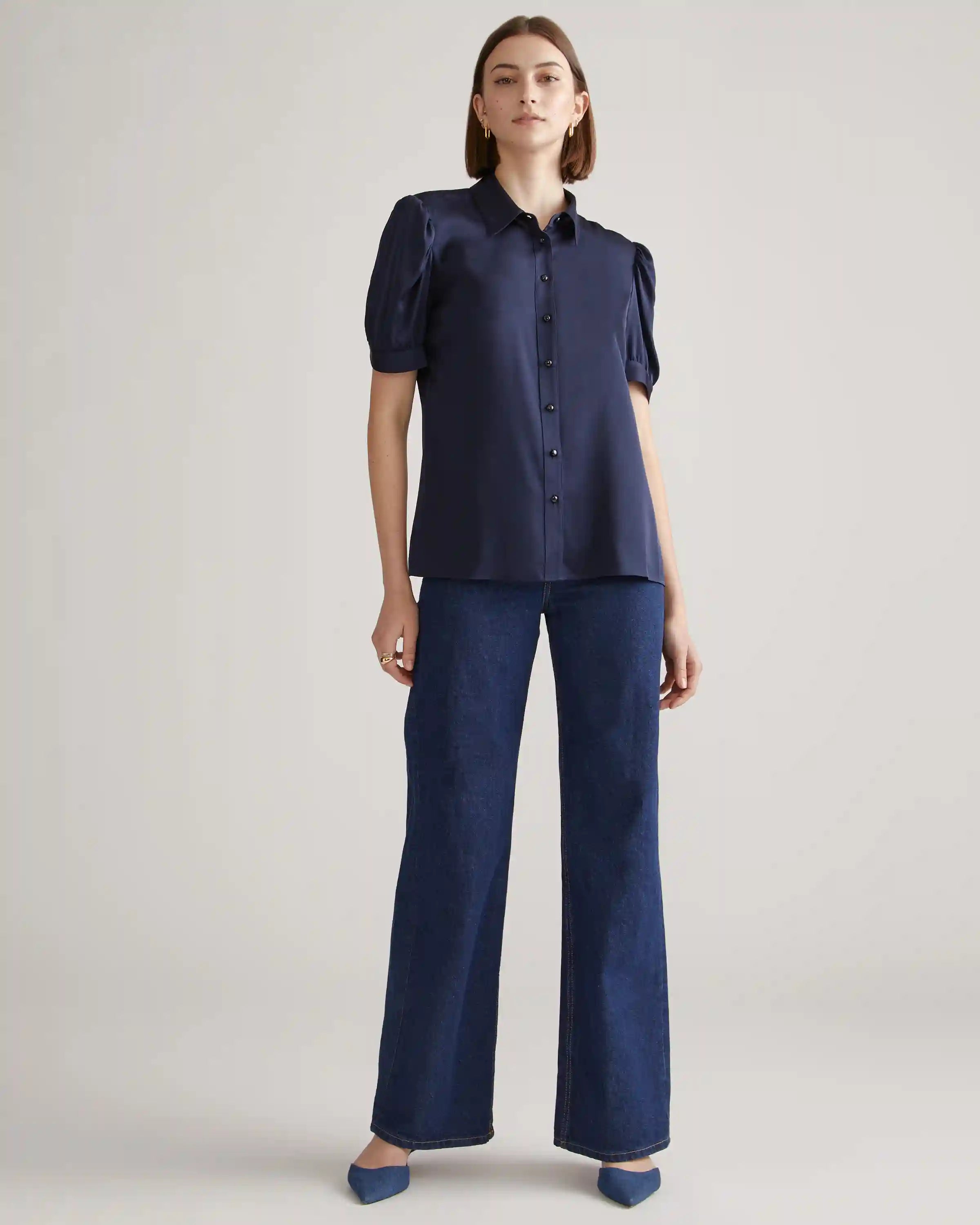 Washable Stretch Silk Puff Sleeve Blouse