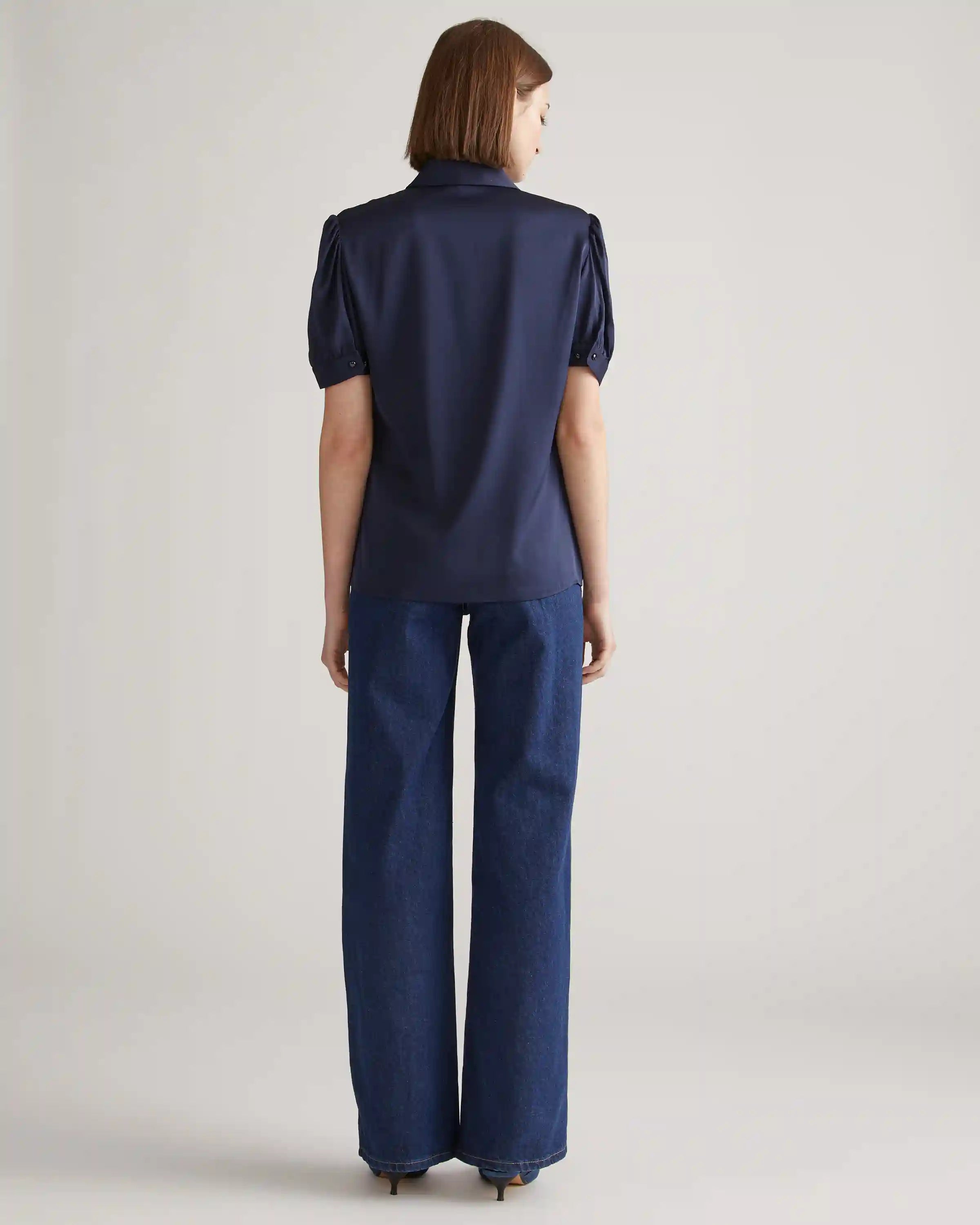 Washable Stretch Silk Puff Sleeve Blouse