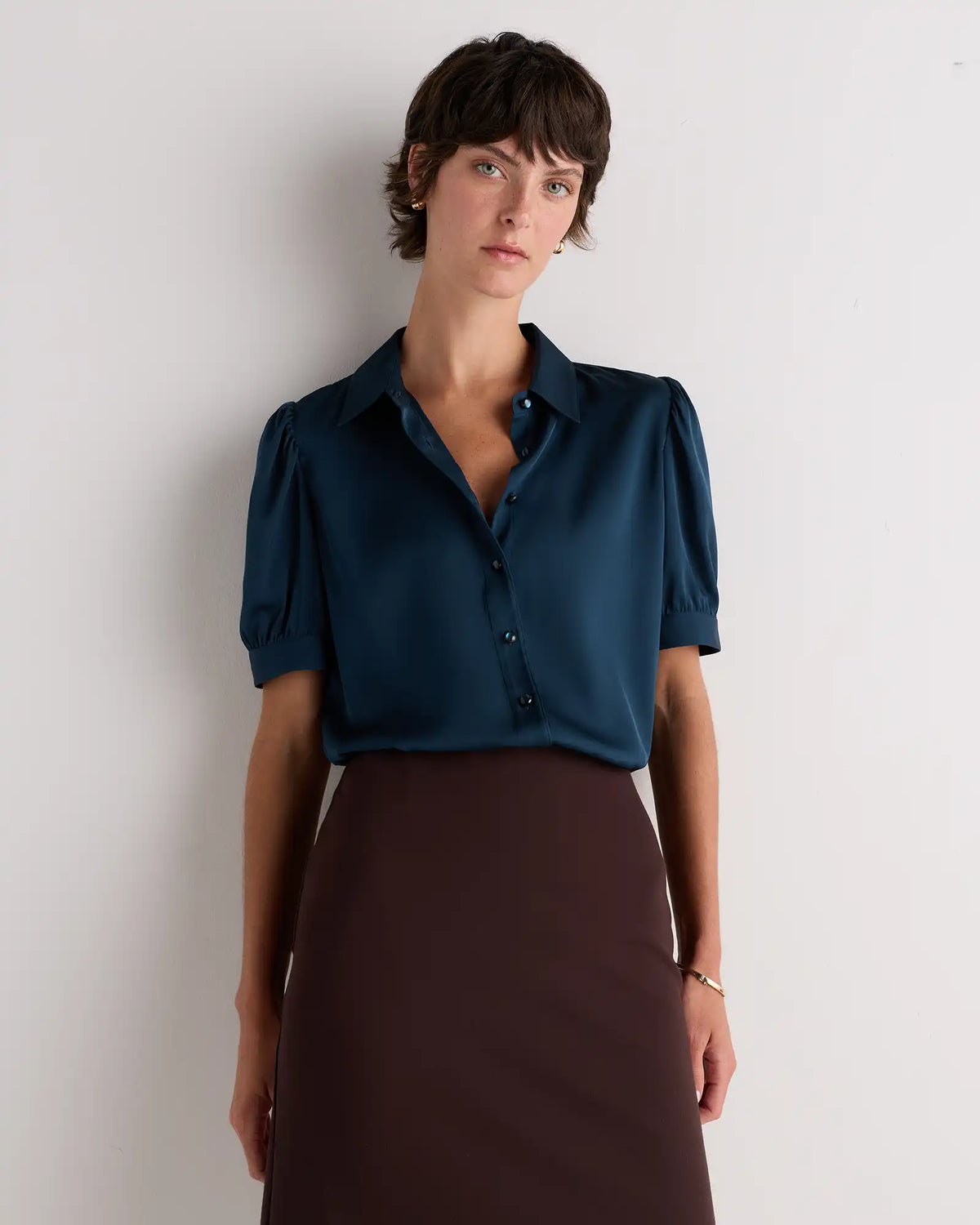 Washable Stretch Silk Puff Sleeve Blouse