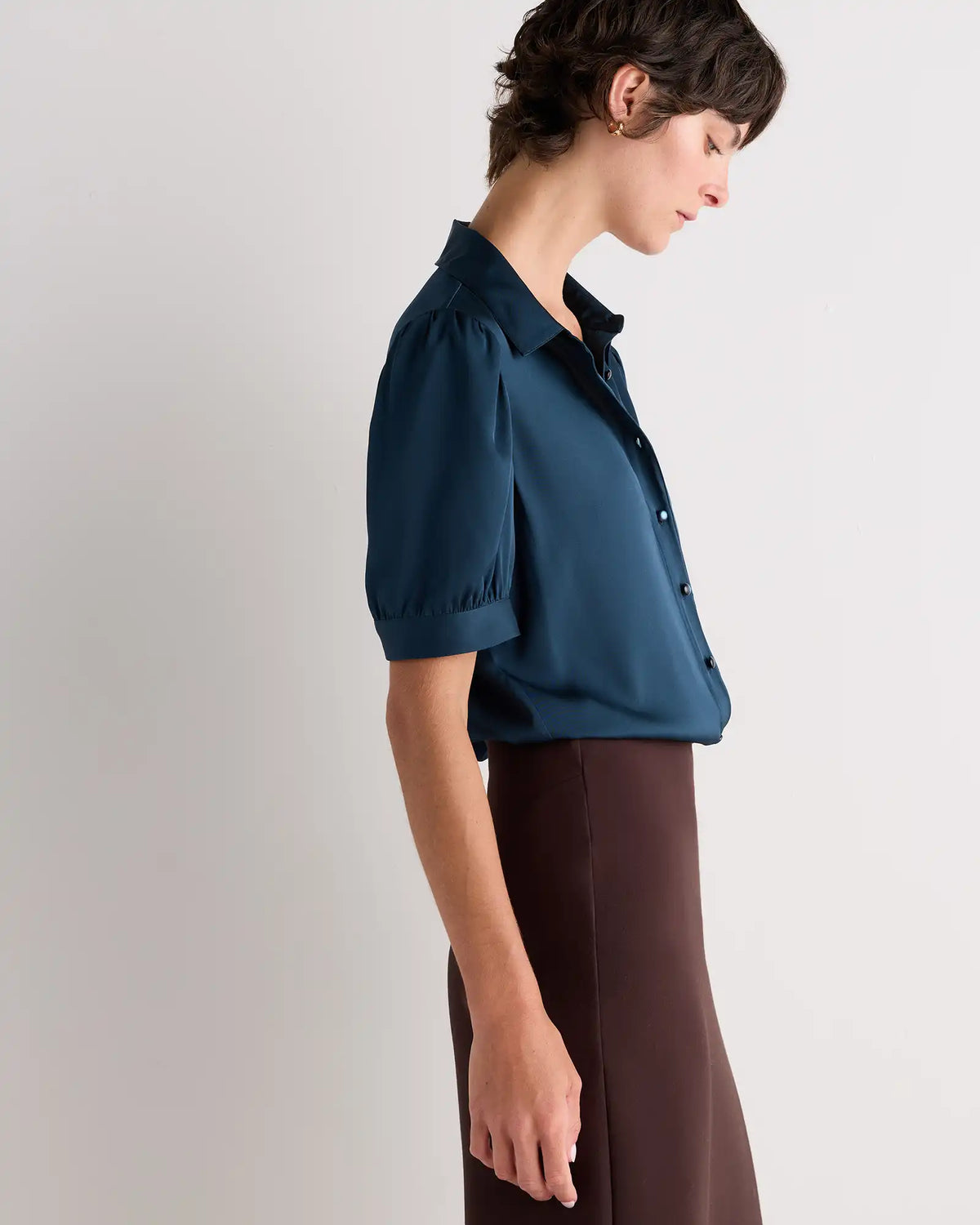 Washable Stretch Silk Puff Sleeve Blouse